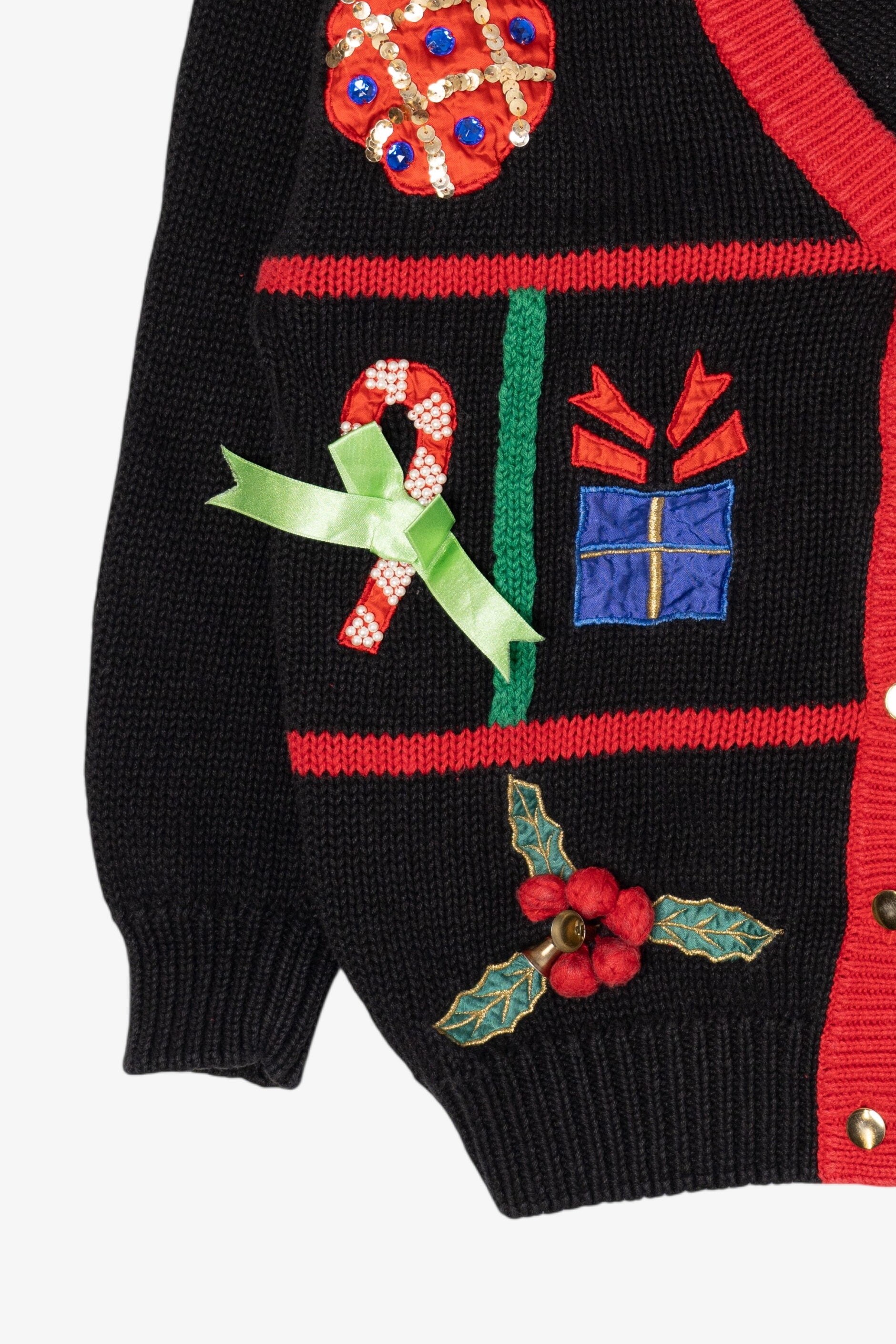 Vintage Black Work in Progress Ugly Christmas Cardigan (1990s)
