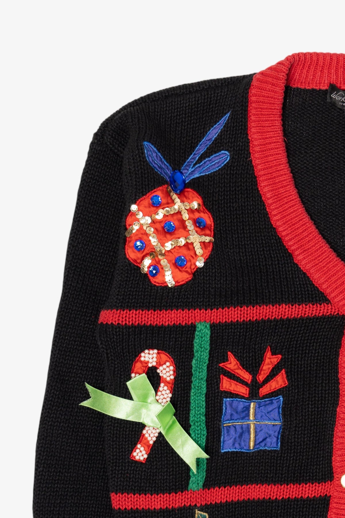 Vintage Black Work in Progress Ugly Christmas Cardigan (1990s)