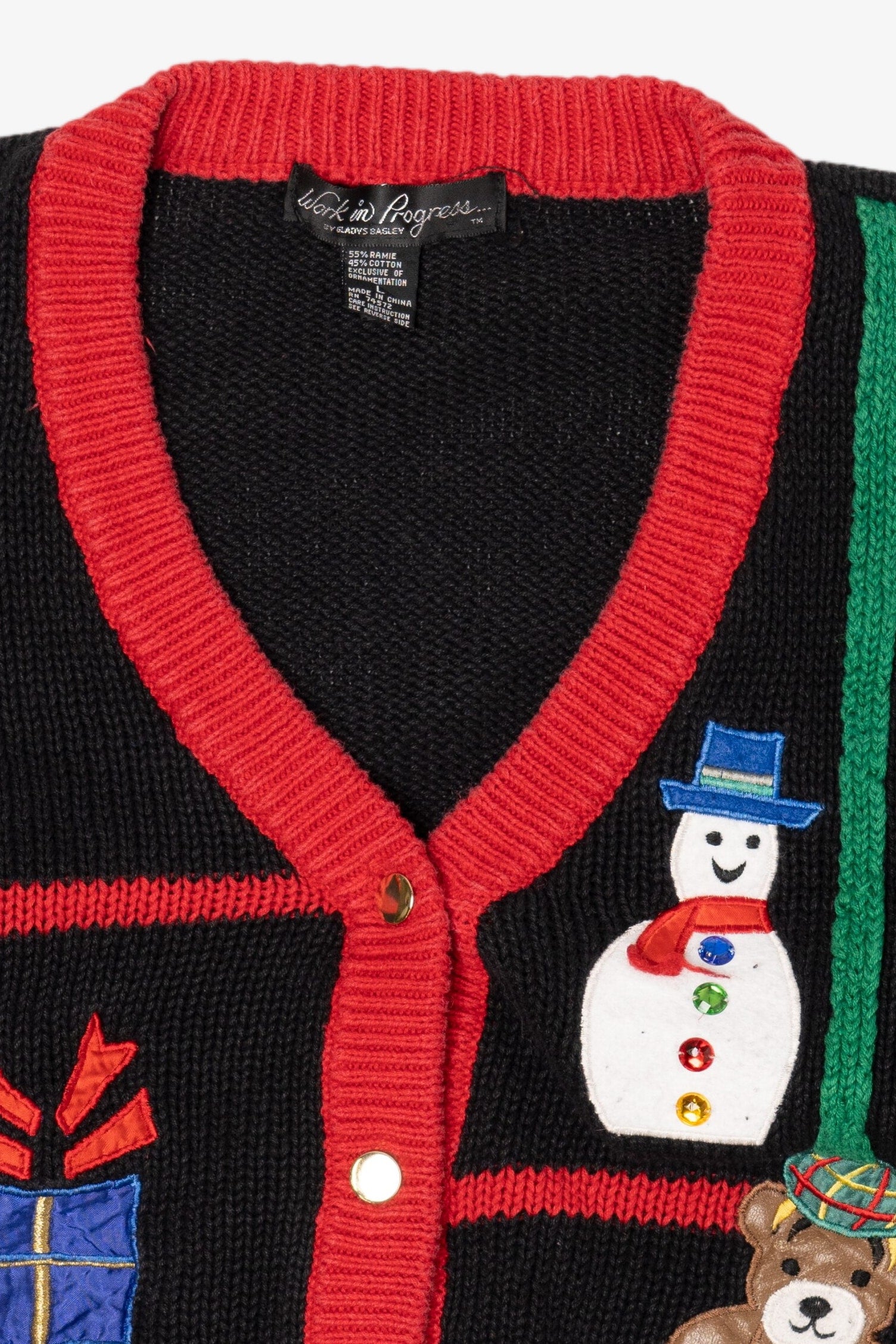 Vintage Black Work in Progress Ugly Christmas Cardigan (1990s)
