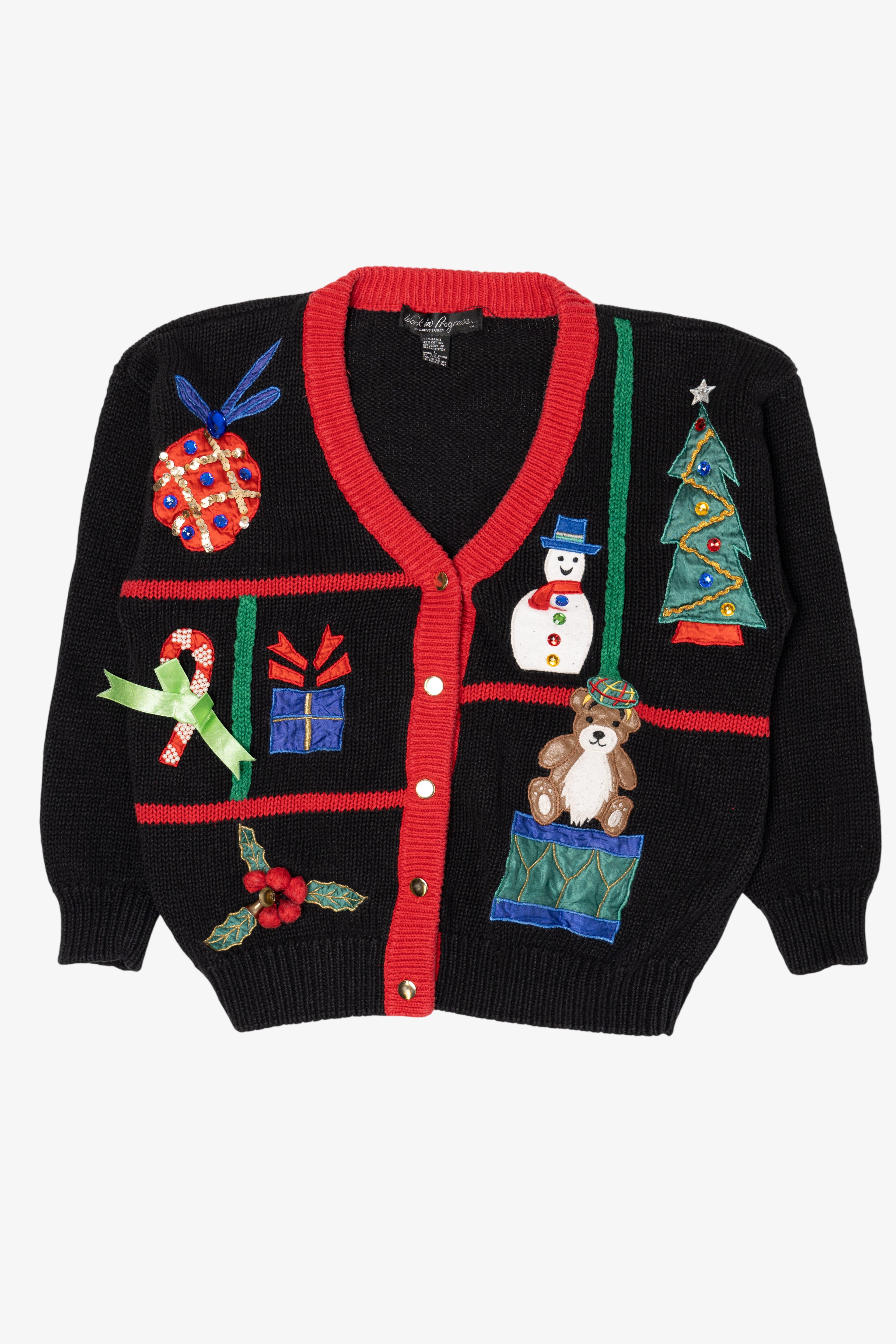 Vintage Black Work in Progress Ugly Christmas Cardigan (1990s)