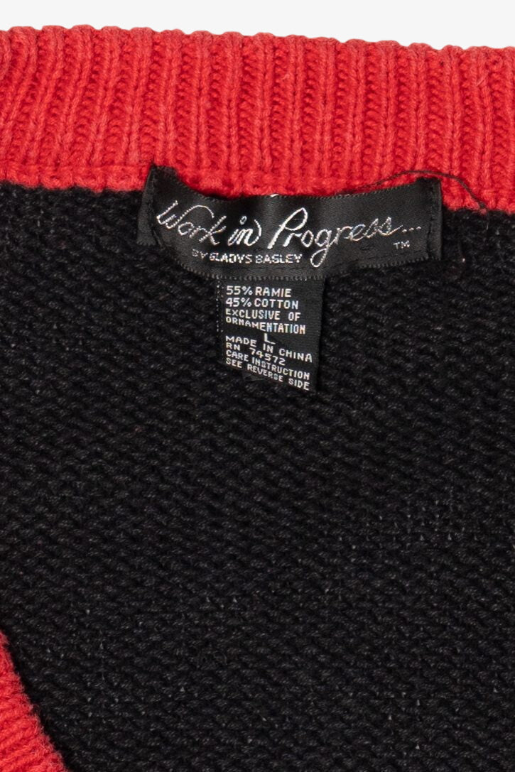 Vintage Black Work in Progress Ugly Christmas Cardigan (1990s)