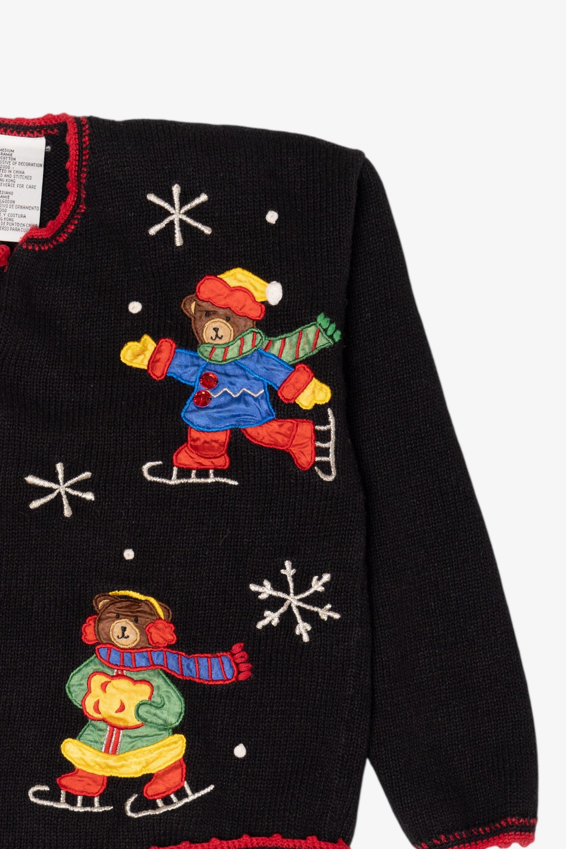 Vintage Black Nutcracker Bears Skating Ugly Christmas Cardigan (1990s)