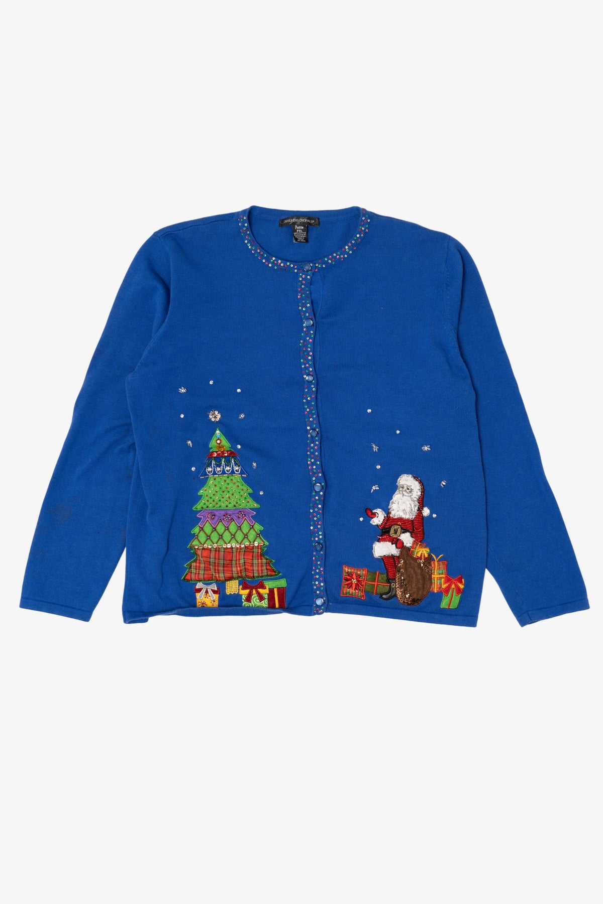 Vintage Y2k Lightweight Blue Santa Ugly Christmas Sweater (2000s)