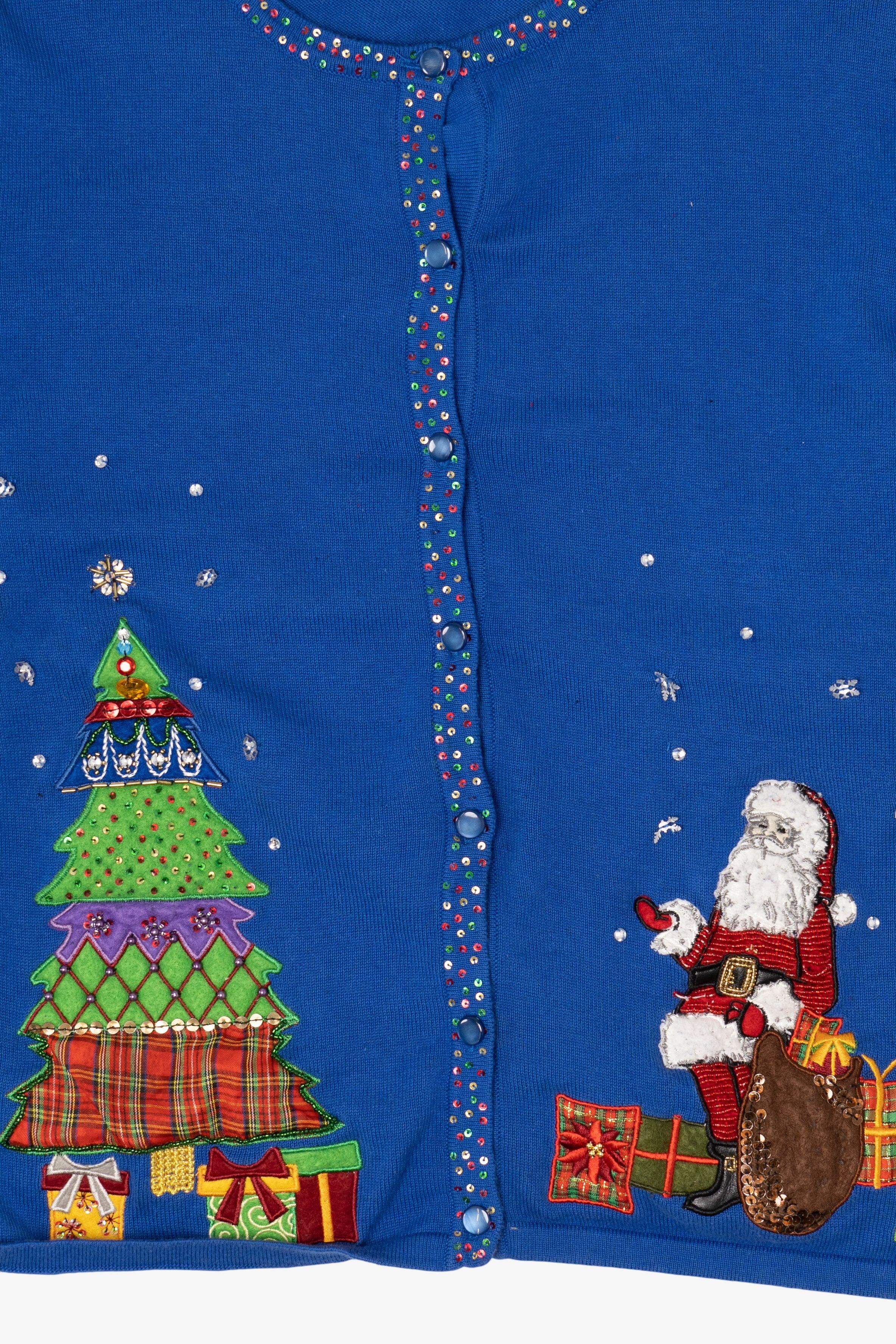 Vintage Y2k Lightweight Blue Santa Ugly Christmas Sweater (2000s)