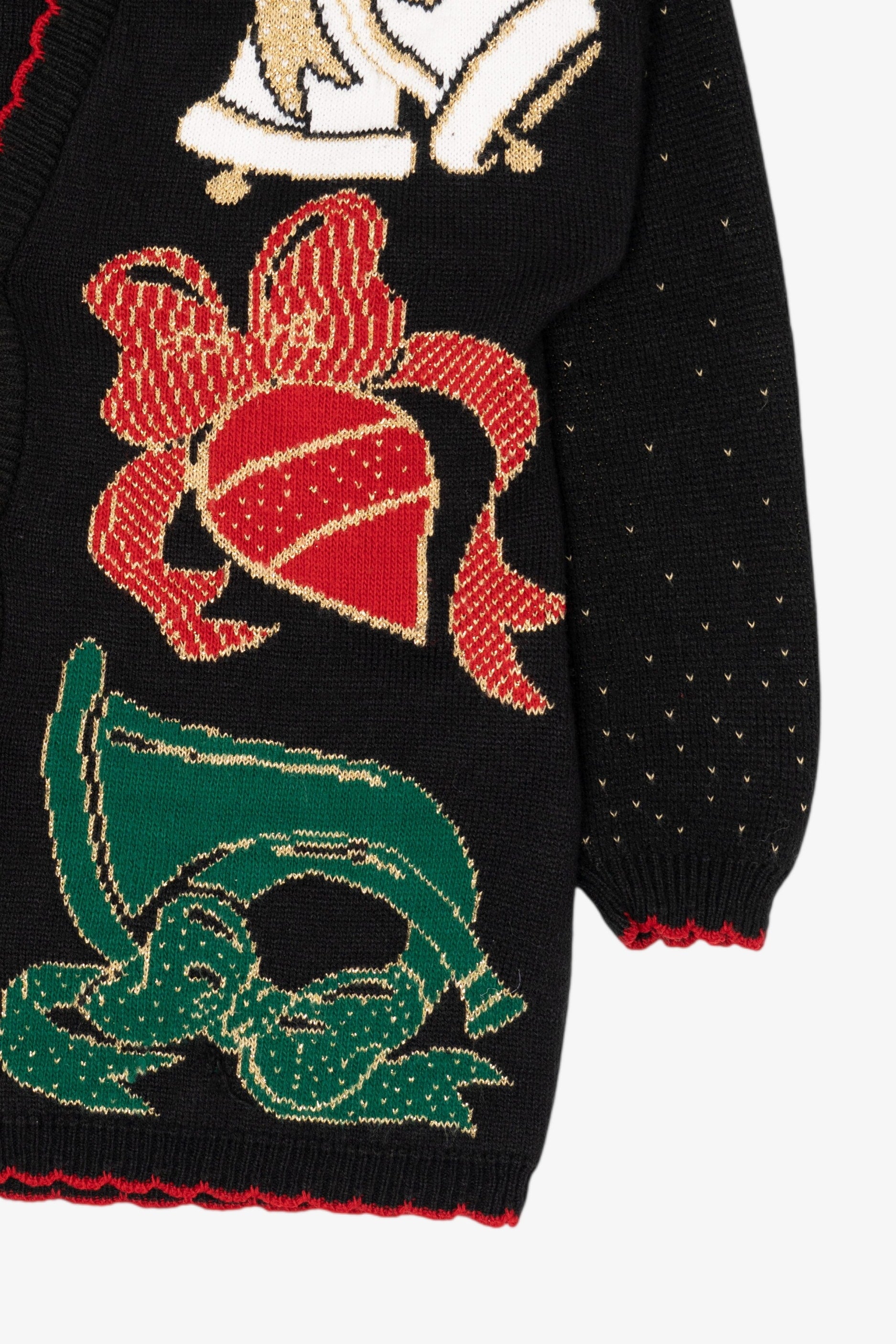 Vintage Black Holiday Time Bells Ugly Christmas Cardigan (1980s)