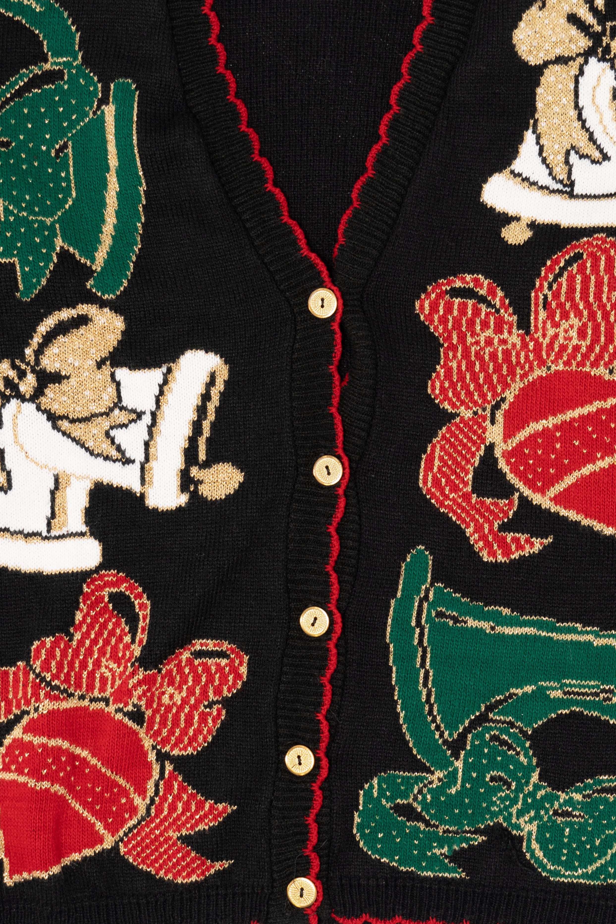 Vintage Black Holiday Time Bells Ugly Christmas Cardigan (1980s)