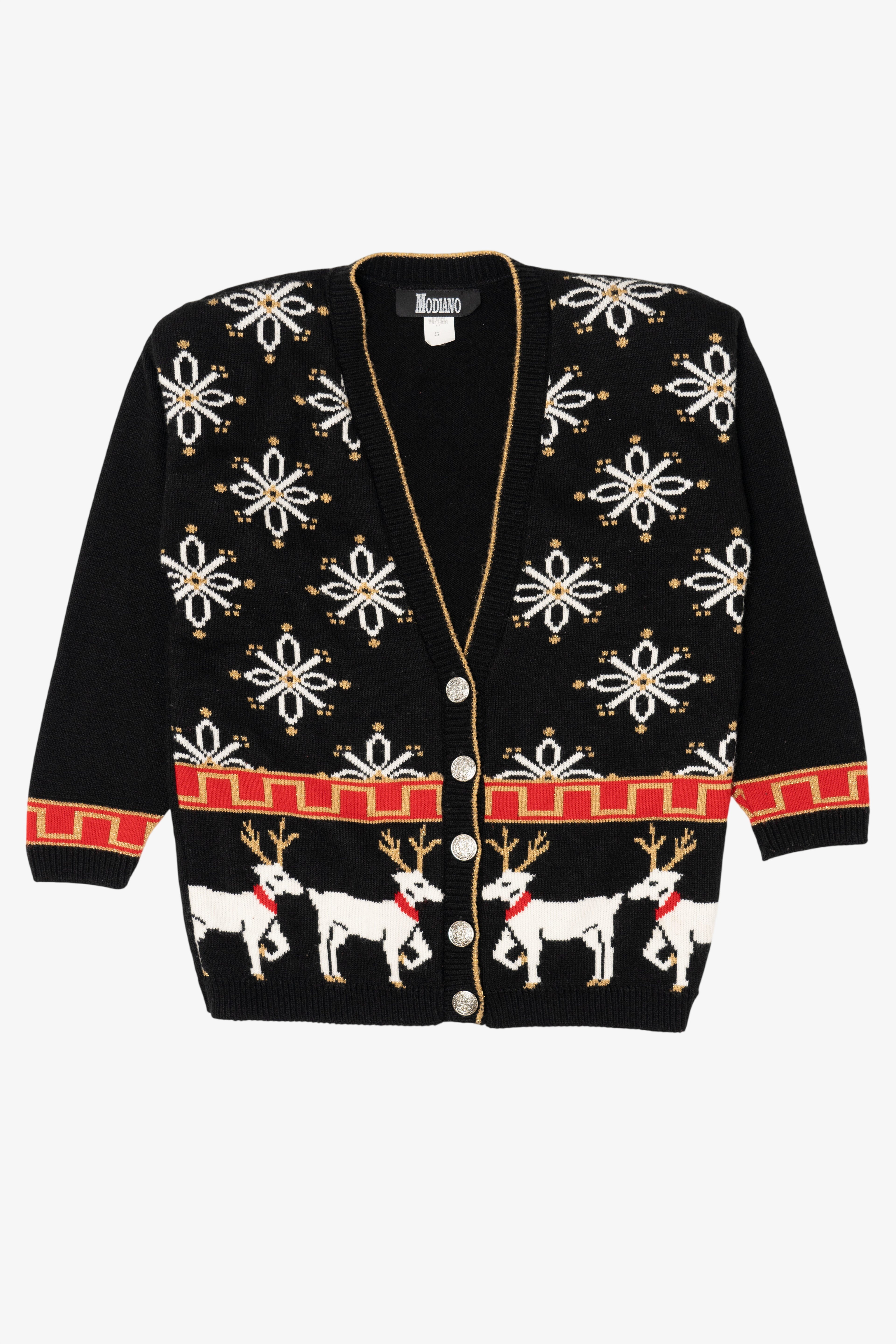 Vintage Black Modano Reindeer Ugly Christmas Cardigan (1980s)