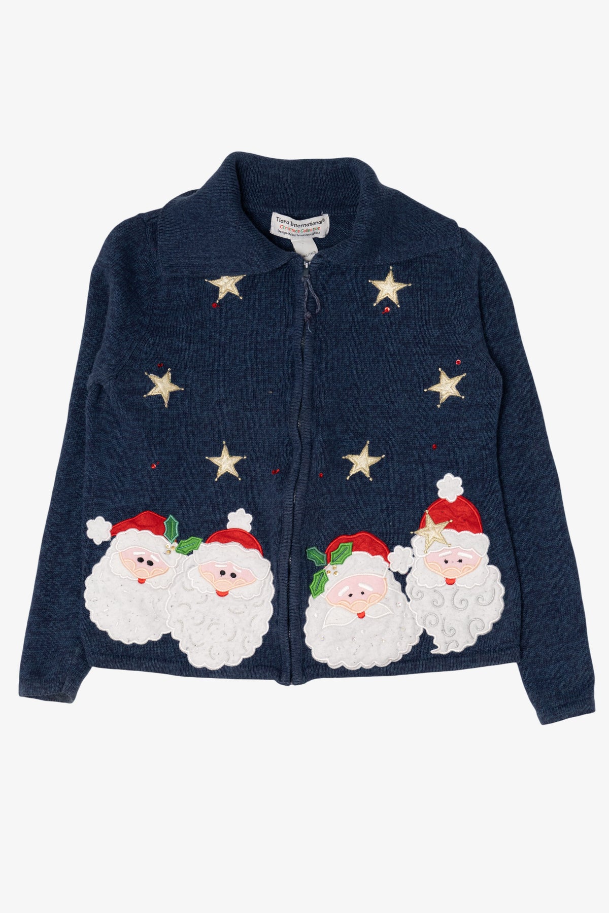 Vintage Blue Tiara International Santa Ugly Christmas Cardigan (1990s)