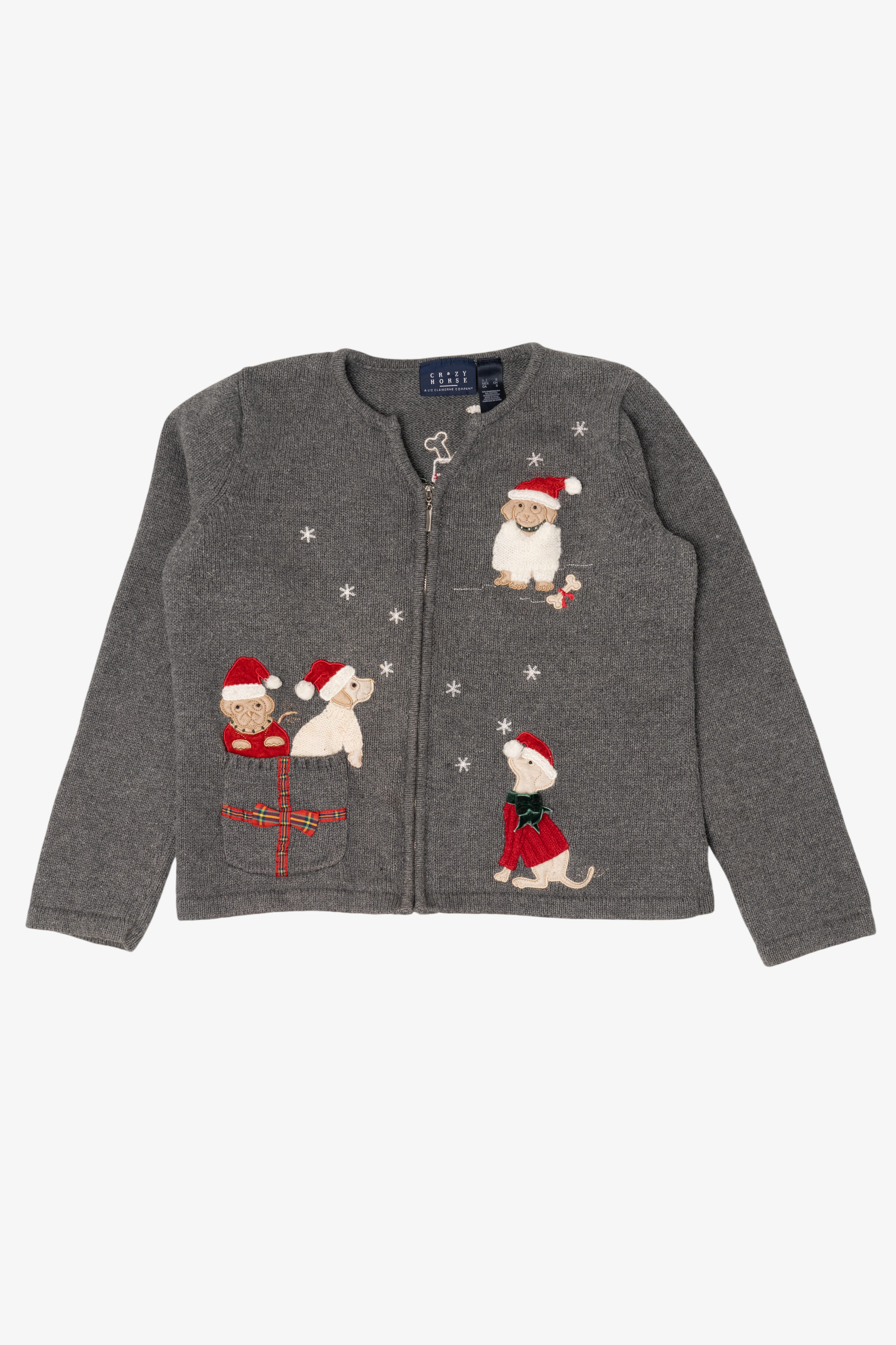 Vintage Gray Crazy Horse Dogs Ugly Christmas Cardigan (2000s)