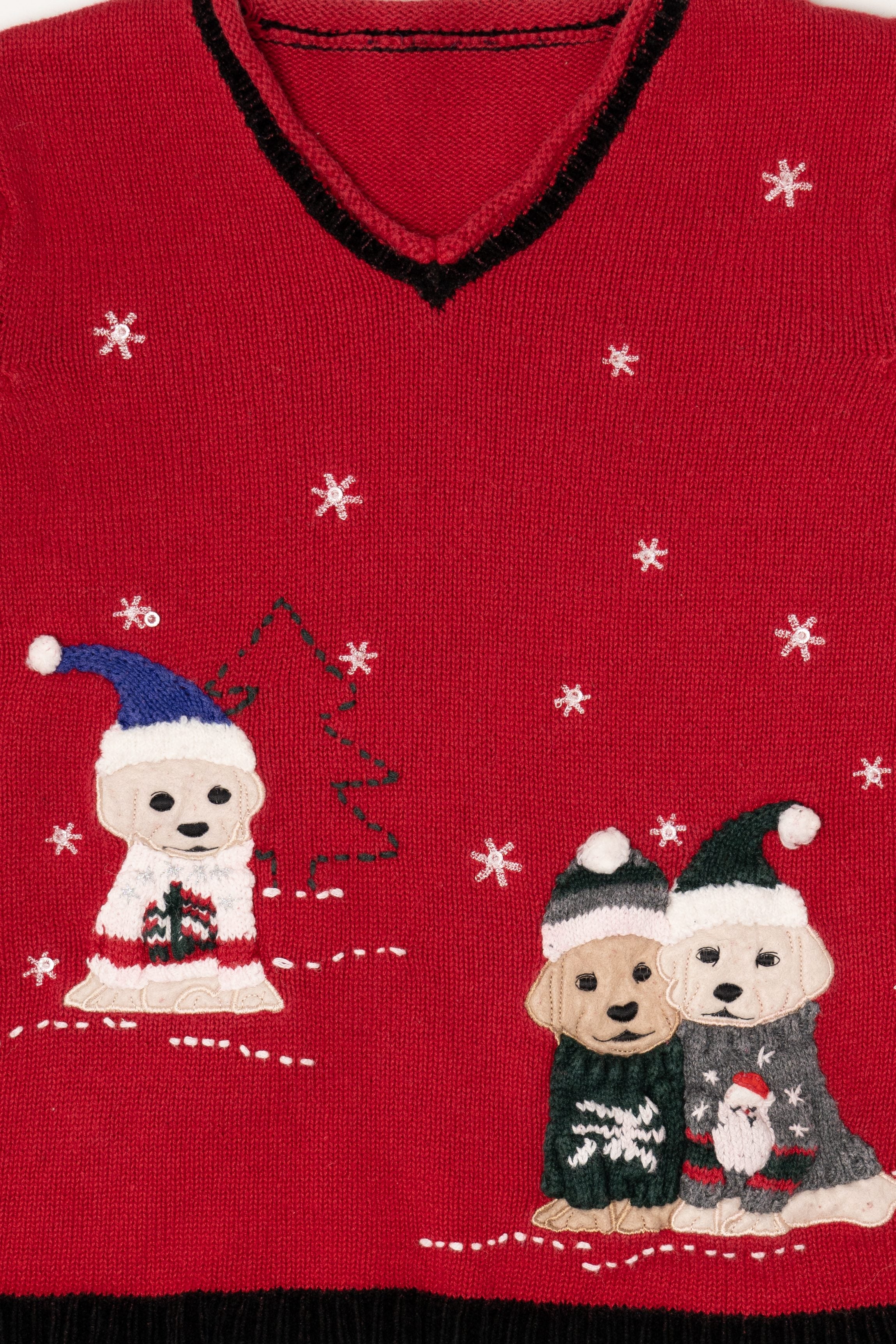 Vintage Red Puppies Ugly Christmas Cardigan (1990s)