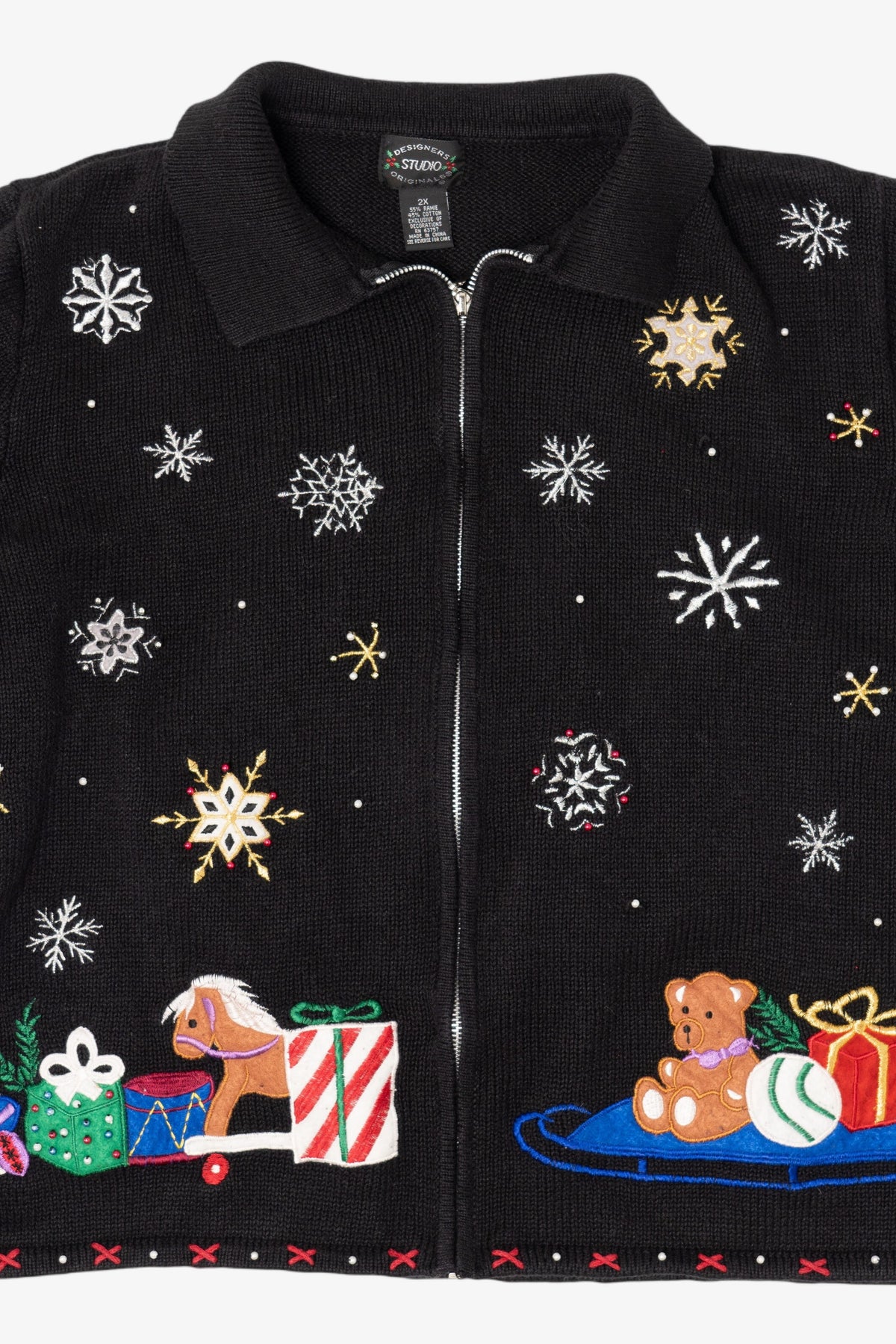 Vintage Black Designers Studio Santa Ugly Christmas Cardigan (1990s)