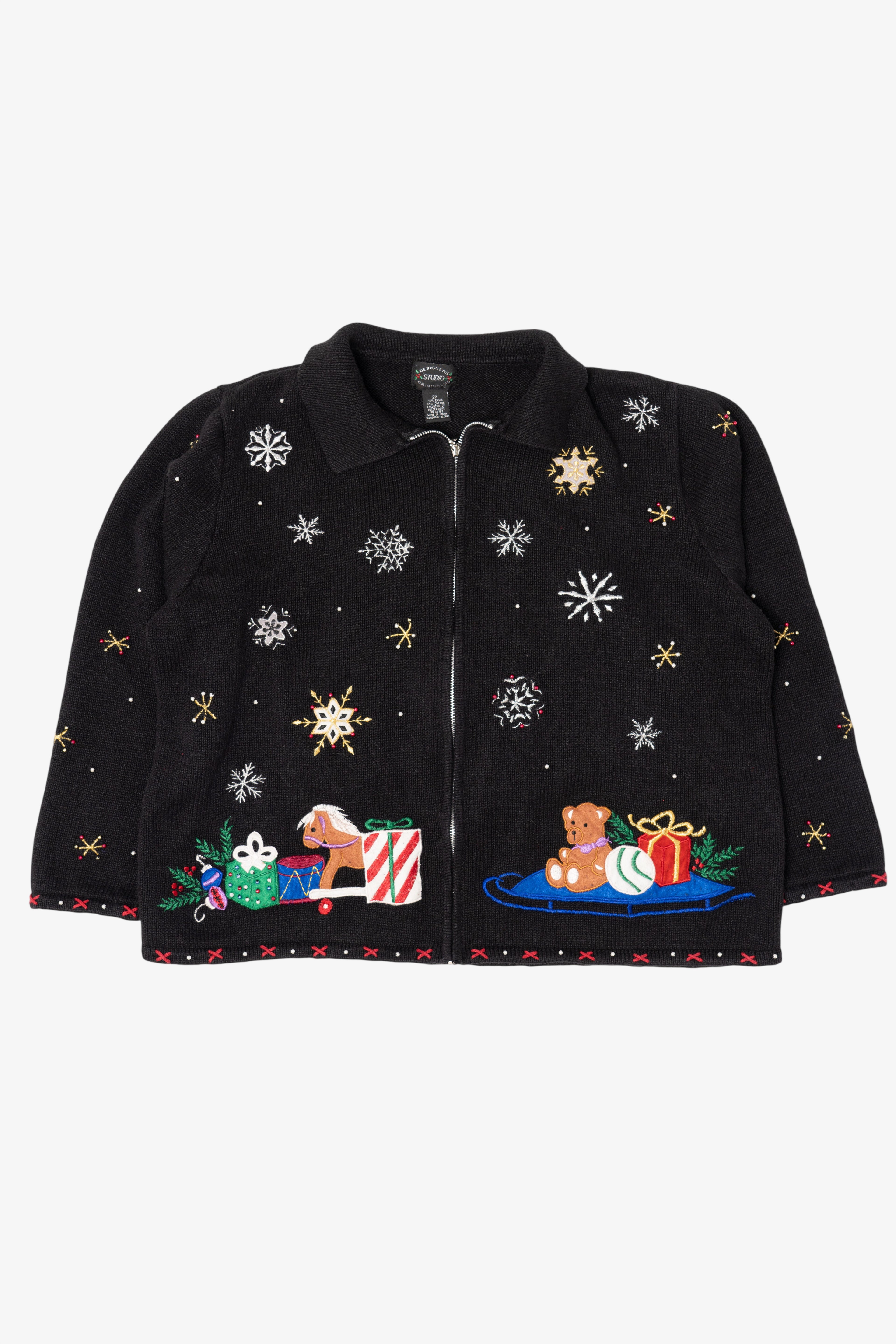 Vintage Black Designers Studio Santa Ugly Christmas Cardigan (1990s)