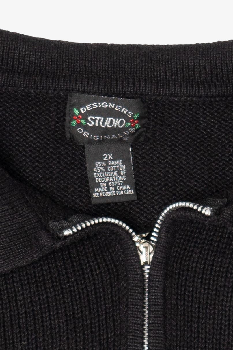 Vintage Black Designers Studio Santa Ugly Christmas Cardigan (1990s)