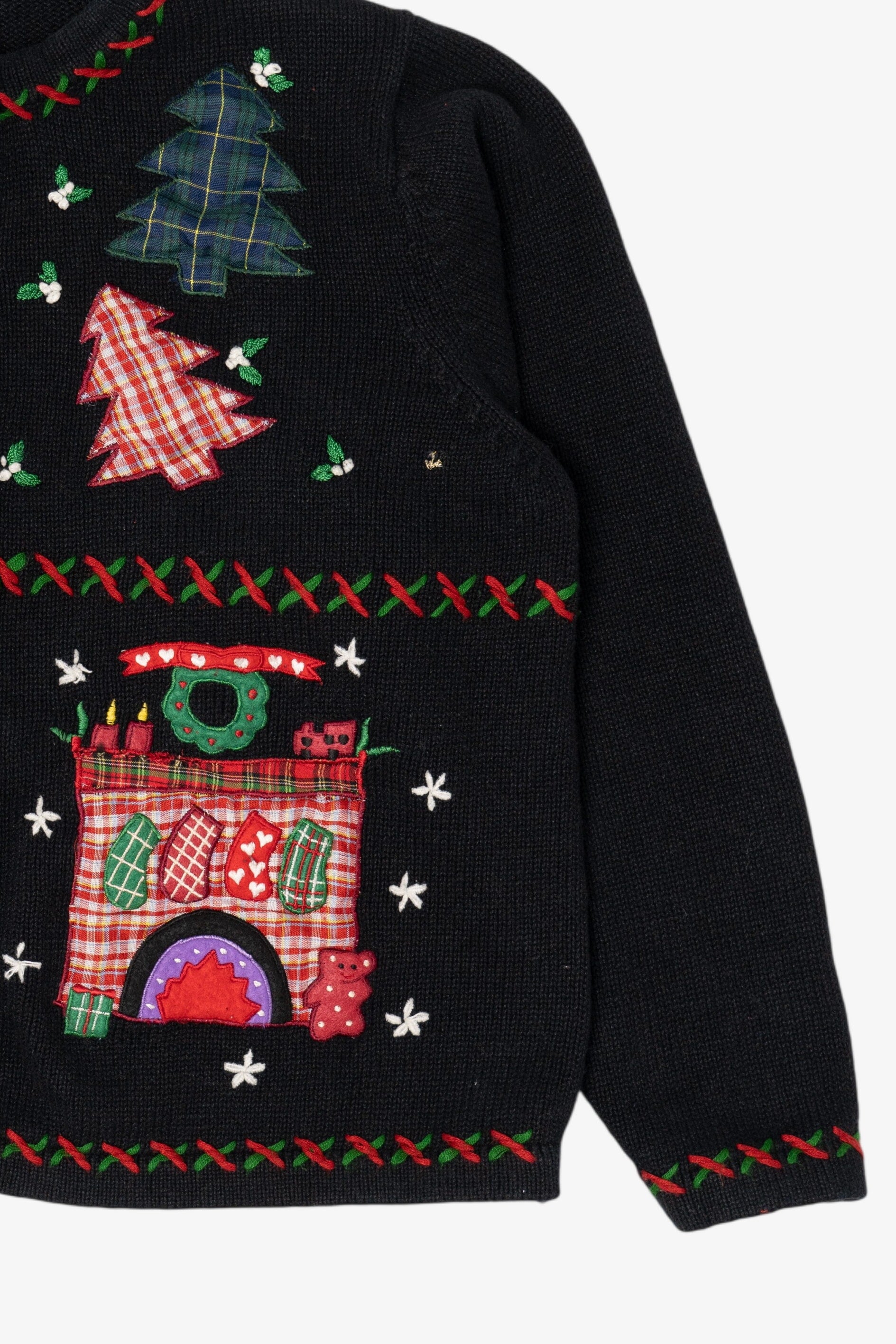 Vintage Black All Points Santa Fireplace Ugly Christmas Cardigan (1990s)