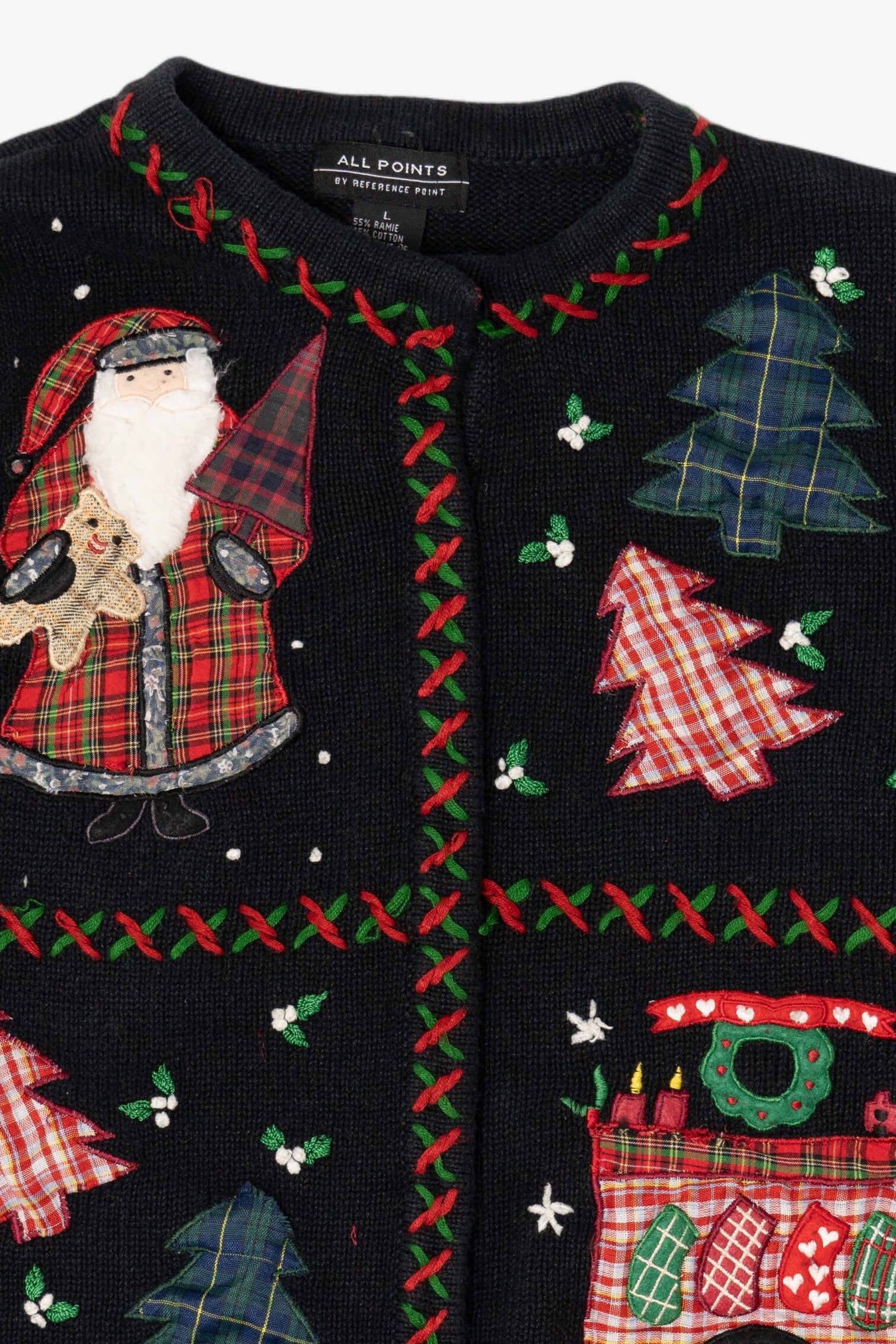 Vintage Black All Points Santa Fireplace Ugly Christmas Cardigan (1990s)