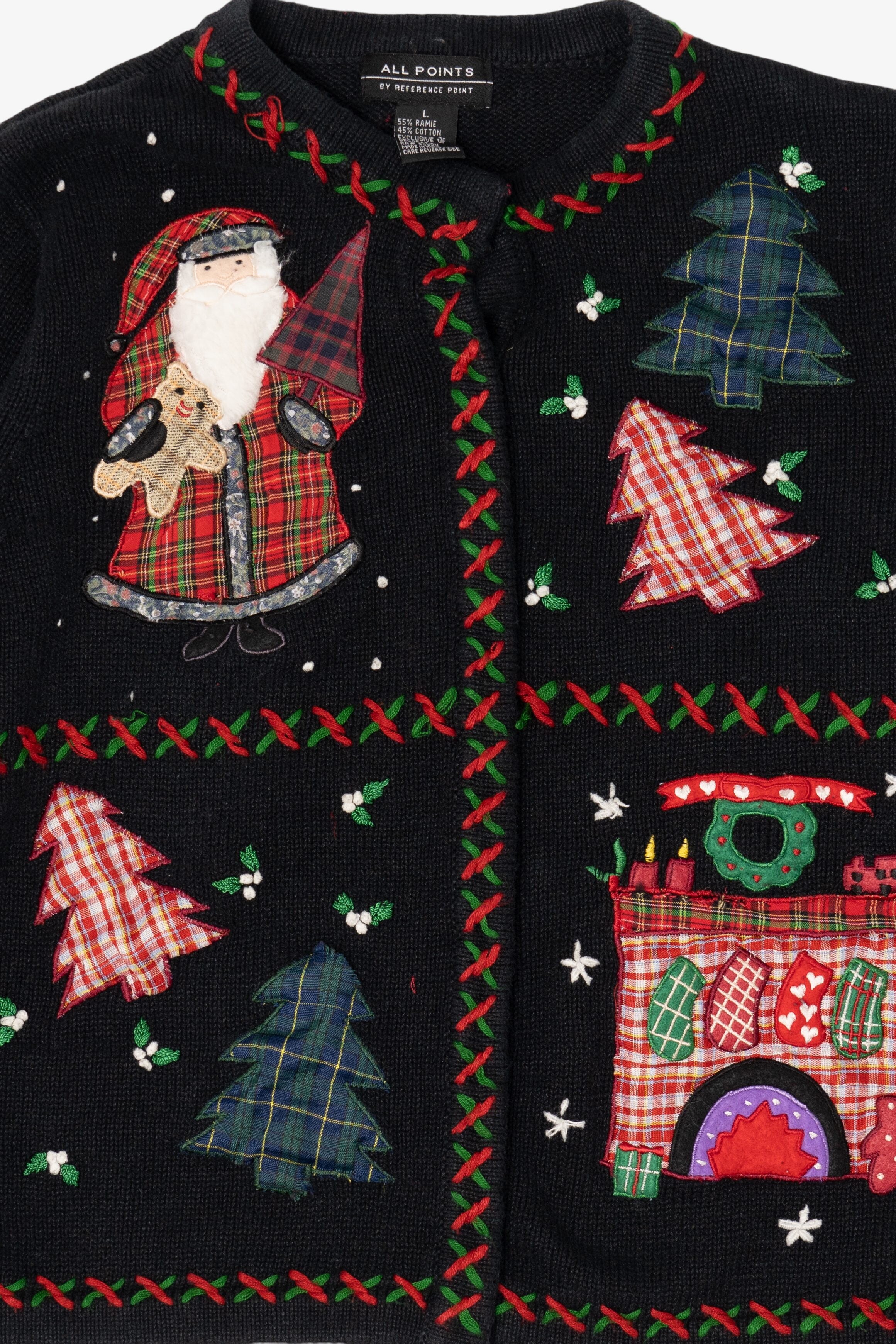 Vintage Black All Points Santa Fireplace Ugly Christmas Cardigan (1990s)