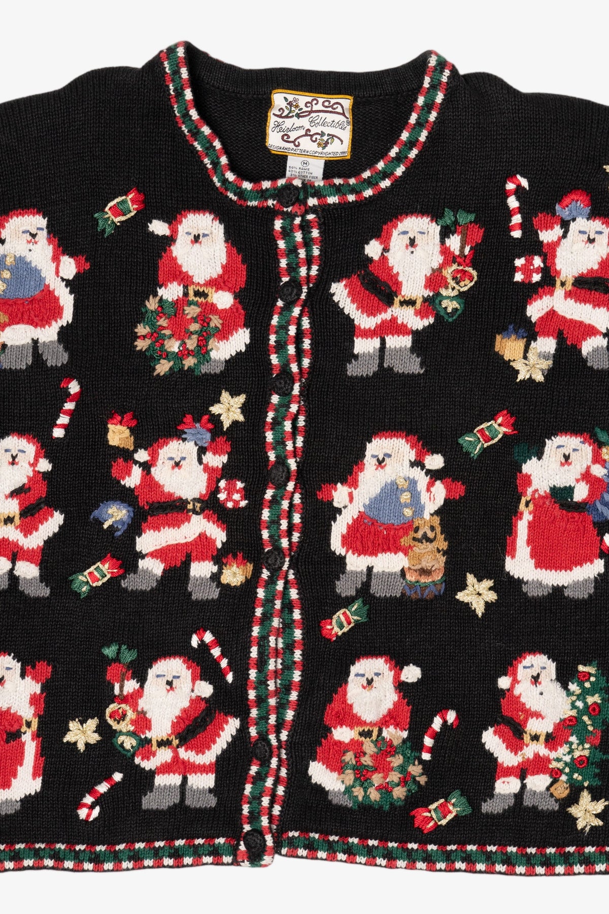 Vintage Black Heirloom Collectibles Santas Ugly Christmas Cardigan (1990s)
