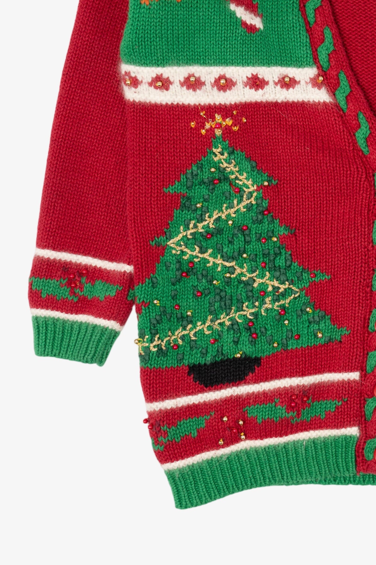 Vintage Hand Knit Red Jennifer Moore Ugly Christmas Cardigan (1990s)