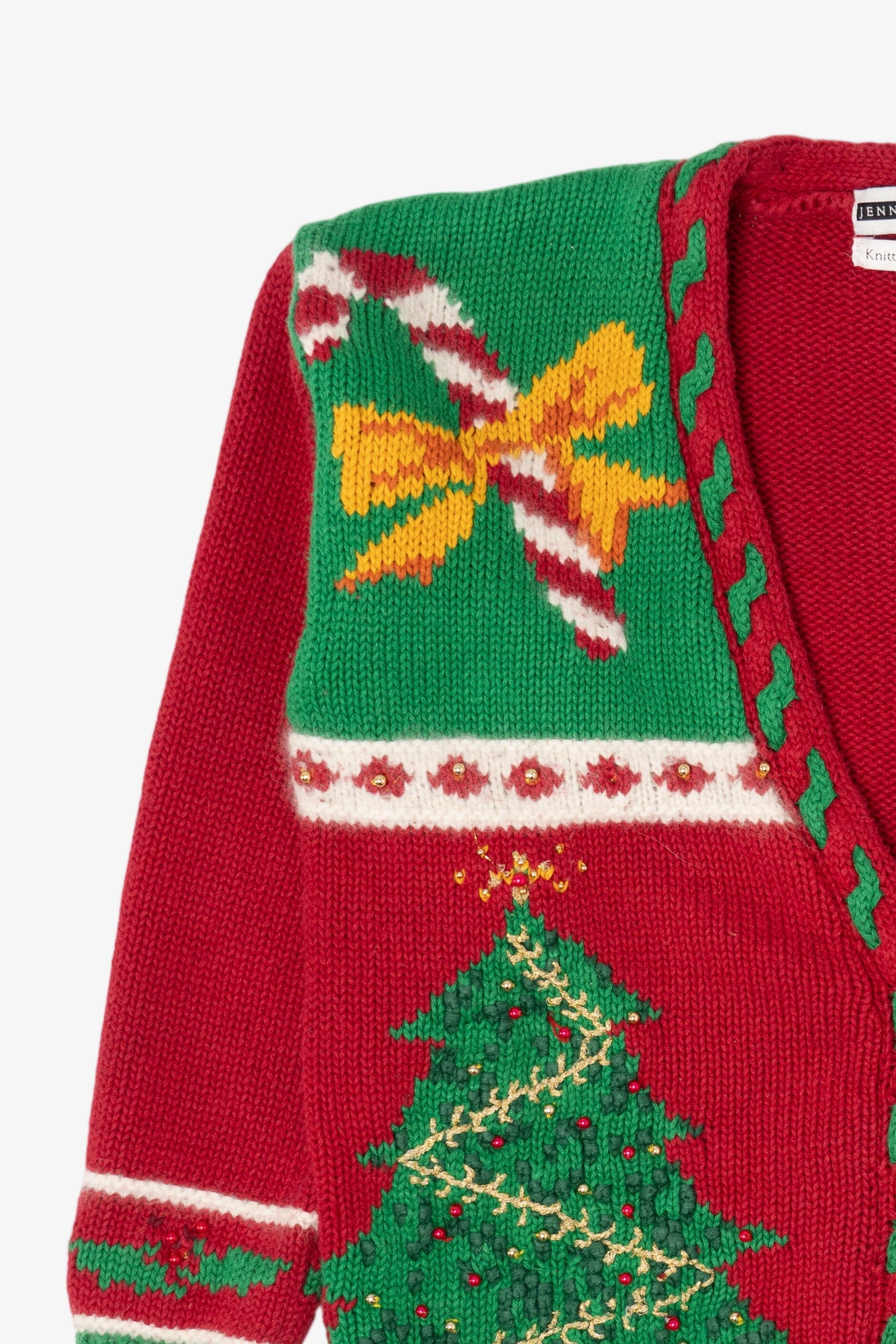 Vintage Hand Knit Red Jennifer Moore Ugly Christmas Cardigan (1990s)