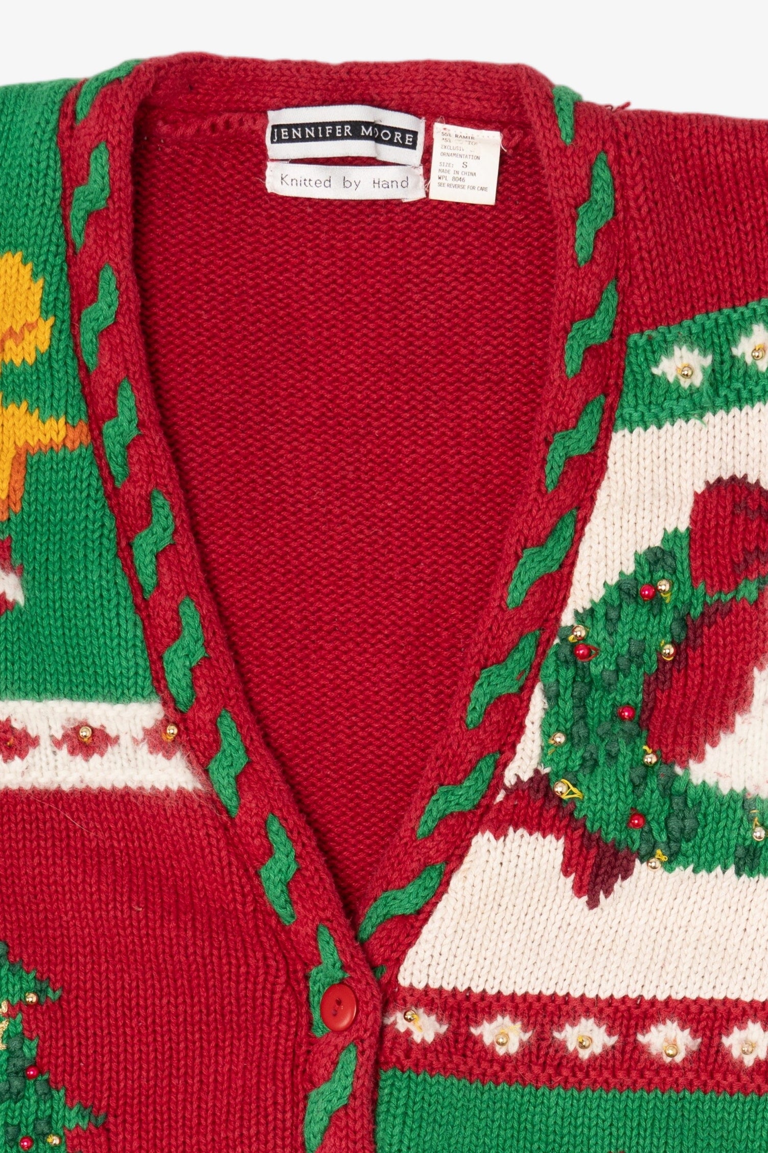 Vintage Hand Knit Red Jennifer Moore Ugly Christmas Cardigan (1990s)