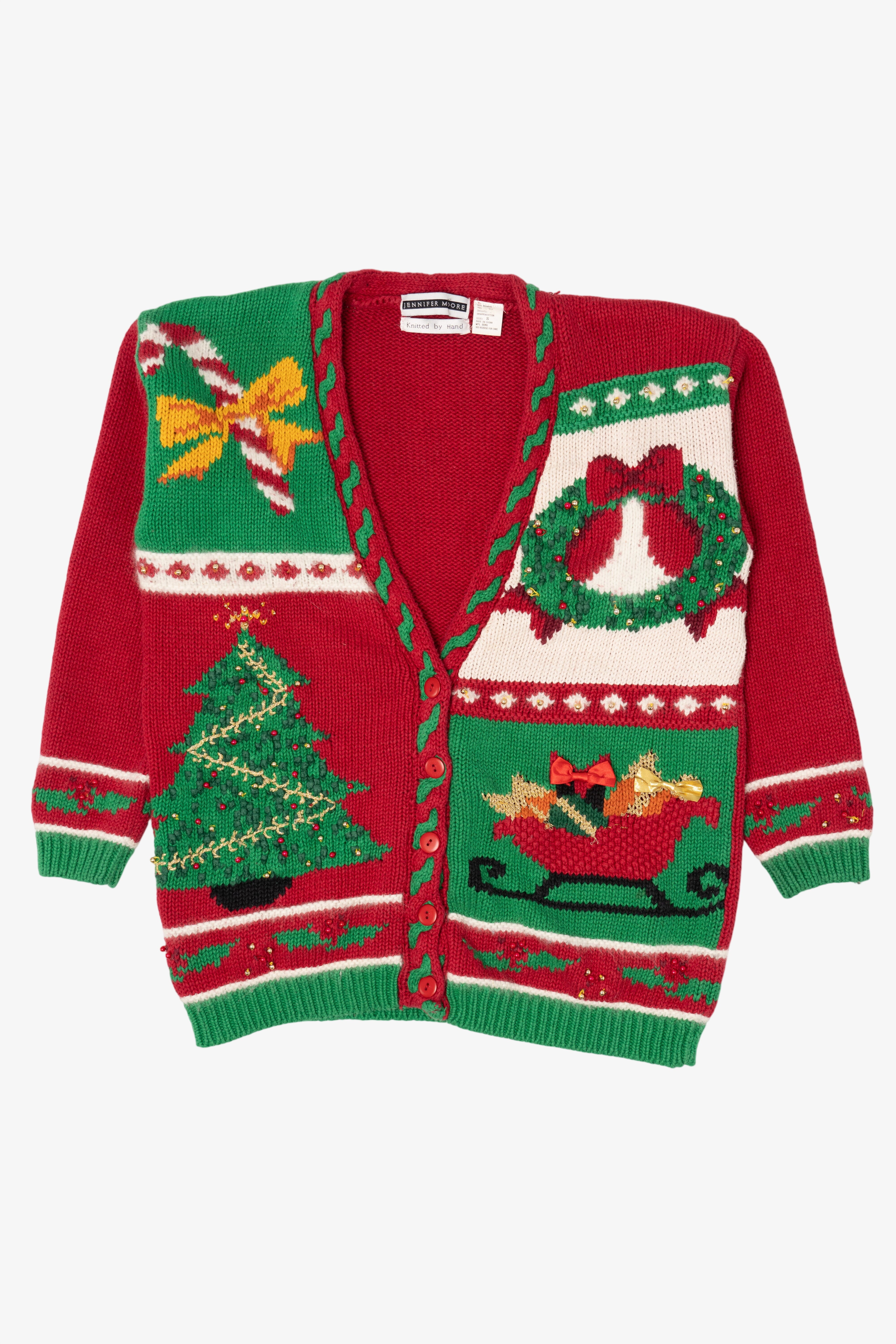 Vintage Hand Knit Red Jennifer Moore Ugly Christmas Cardigan (1990s)