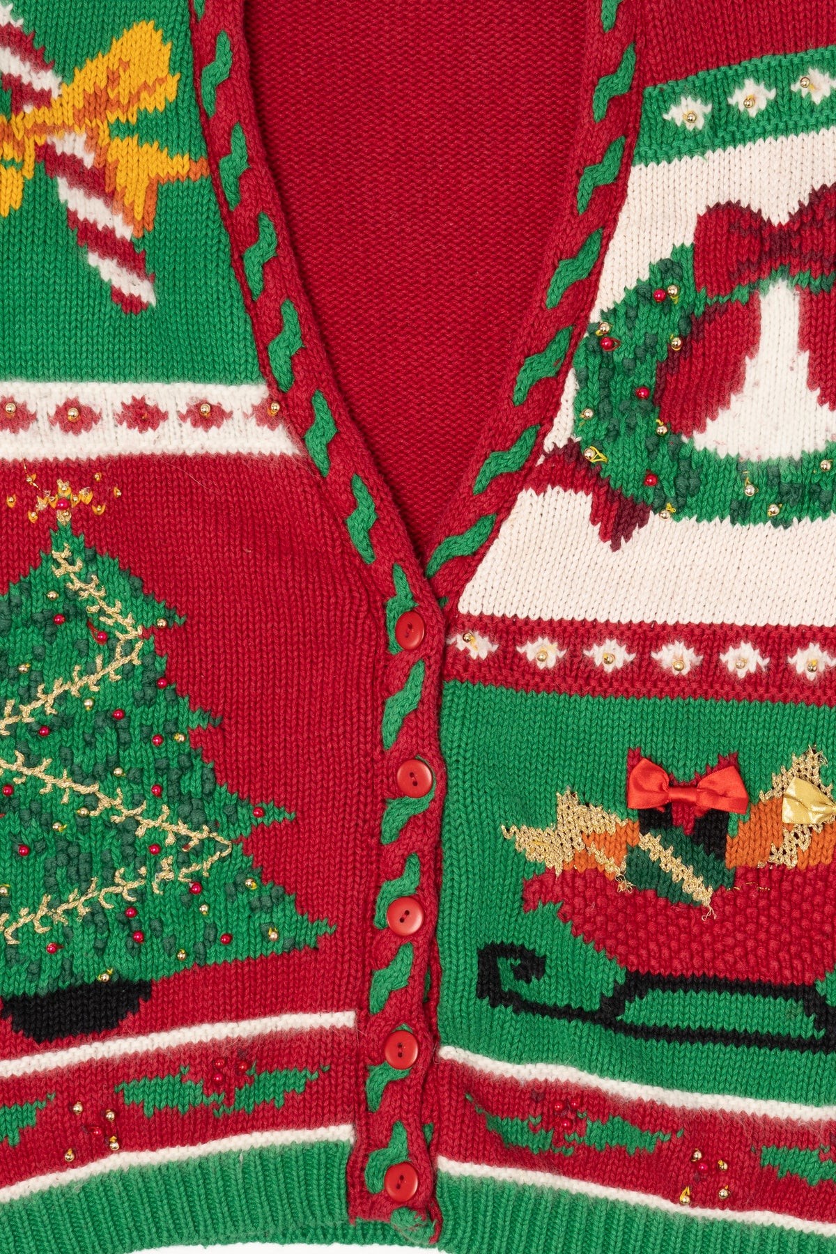 Vintage Hand Knit Red Jennifer Moore Ugly Christmas Cardigan (1990s)