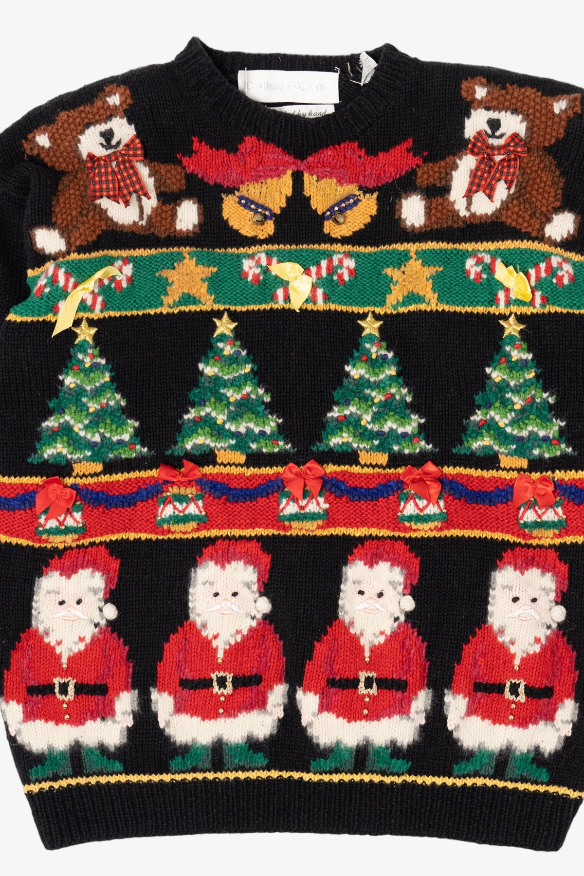 Vintage Hand Knit Black Contessa Viscont Ugly Christmas Pullover (1990s)
