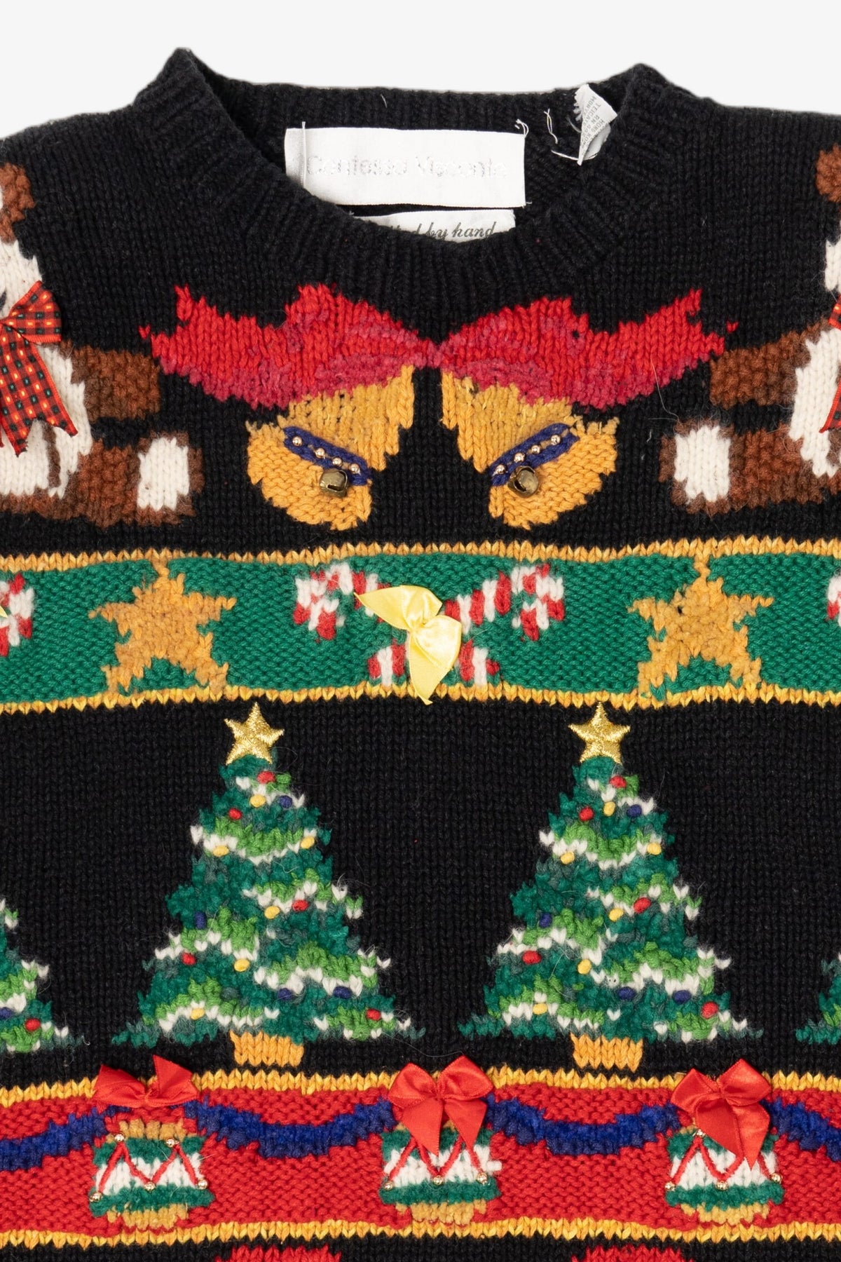 Vintage Hand Knit Black Contessa Viscont Ugly Christmas Pullover (1990s)