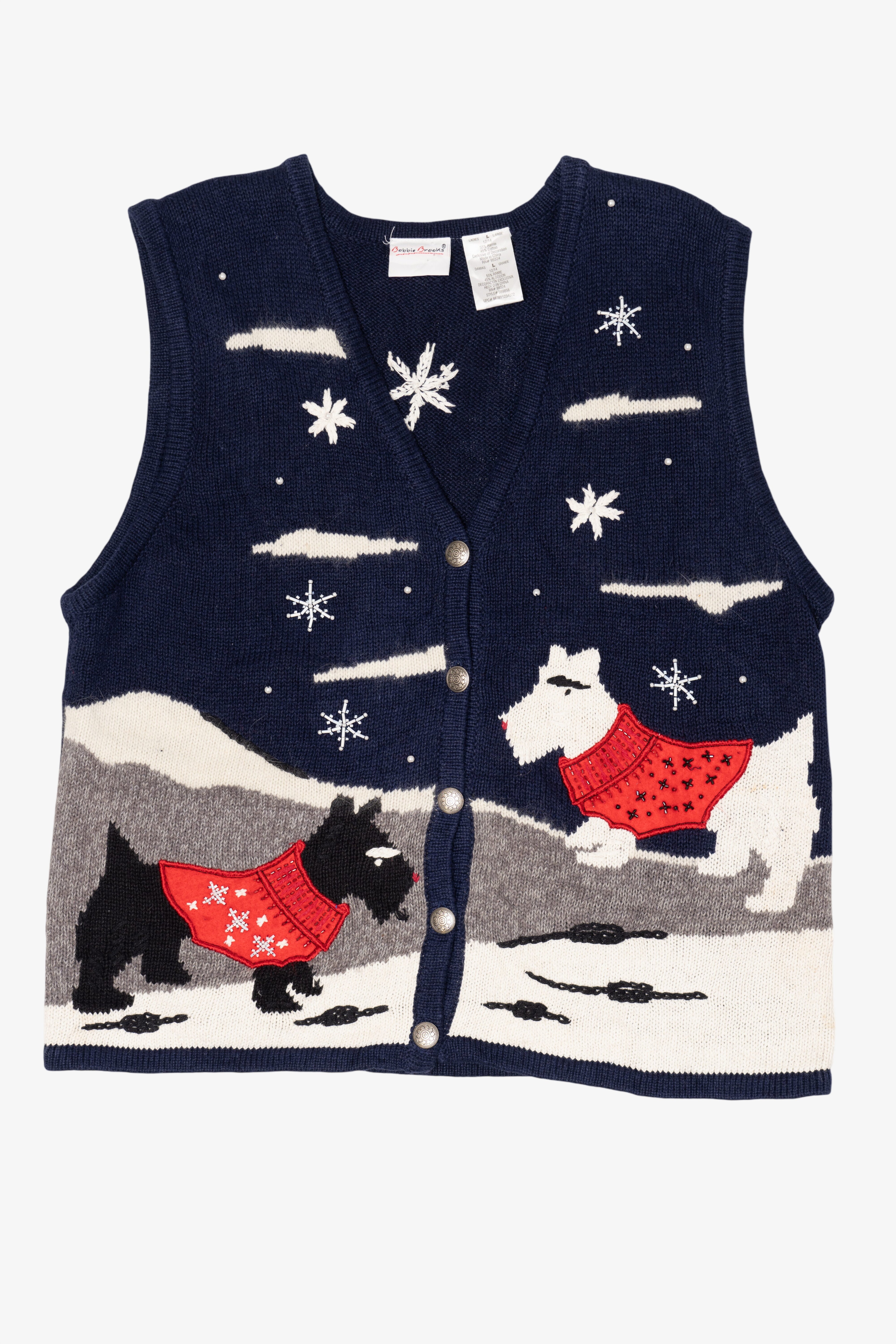 Vintage Navy Blue Bobbie Brooks Dogs Ugly Christmas Vest (1990s)