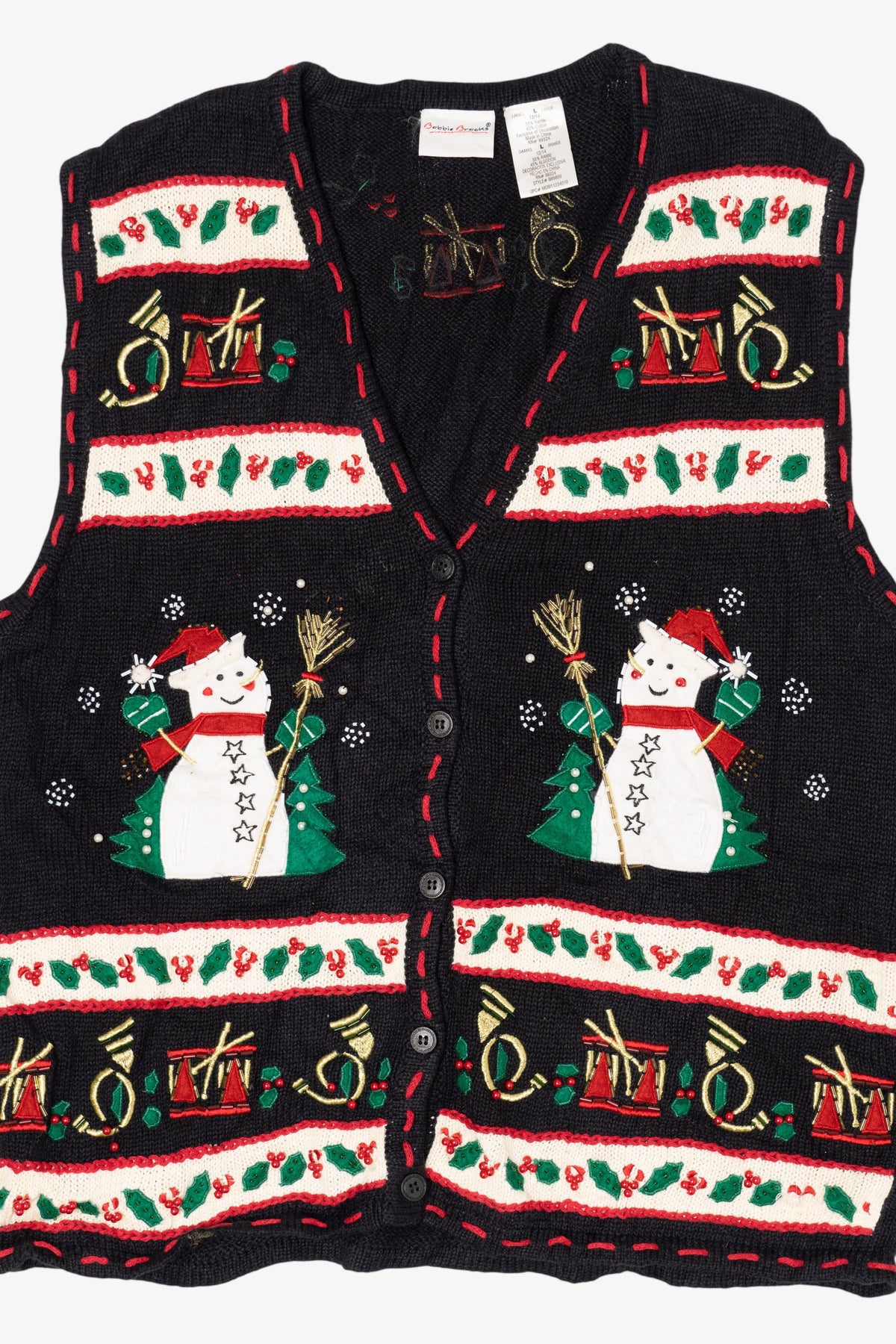 Vintage Black Bobbie Brooks Snowmen Ugly Christmas Vest (1990s)