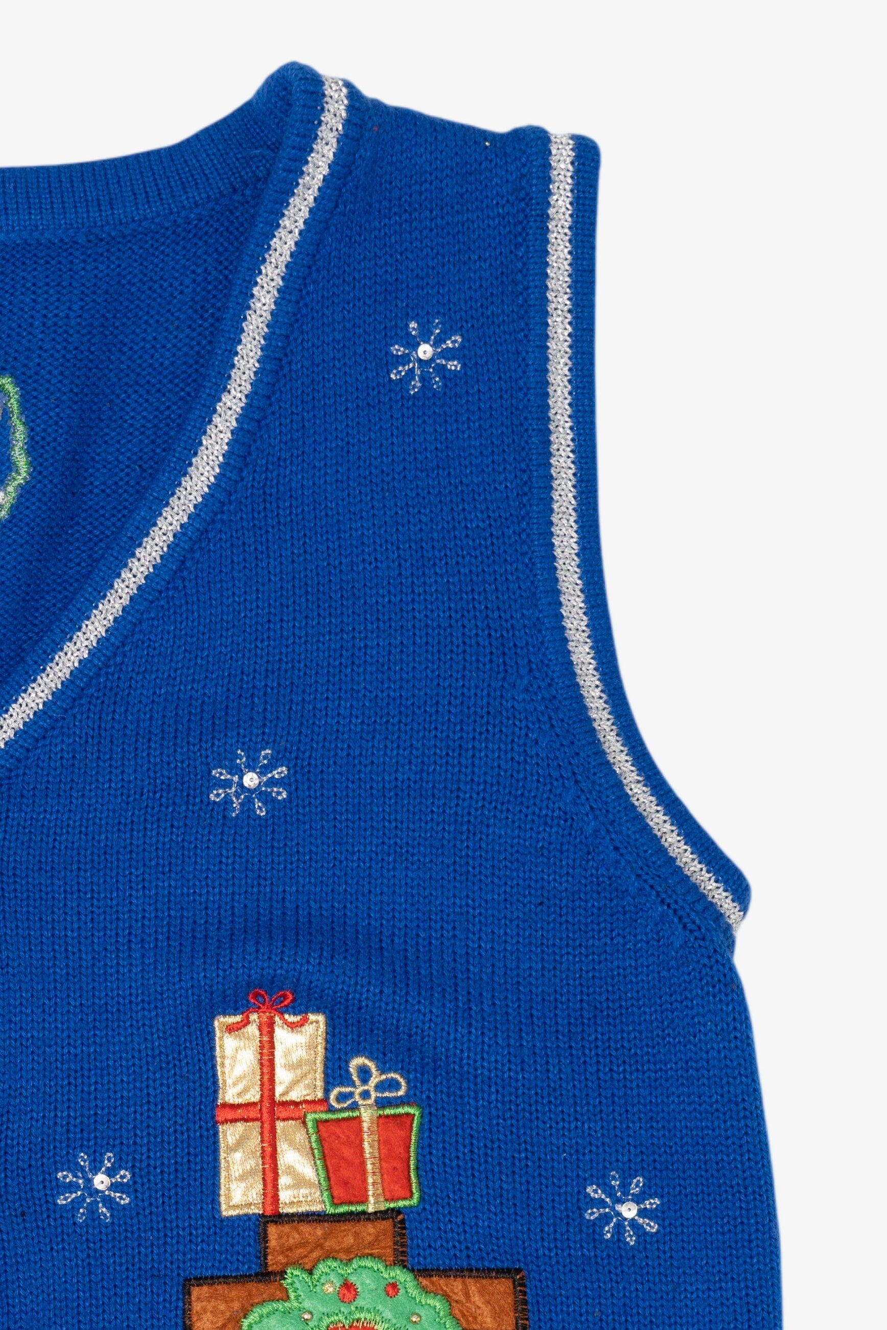 Vintage Blue Santa Fireplace Ugly Christmas Vest (2000s)