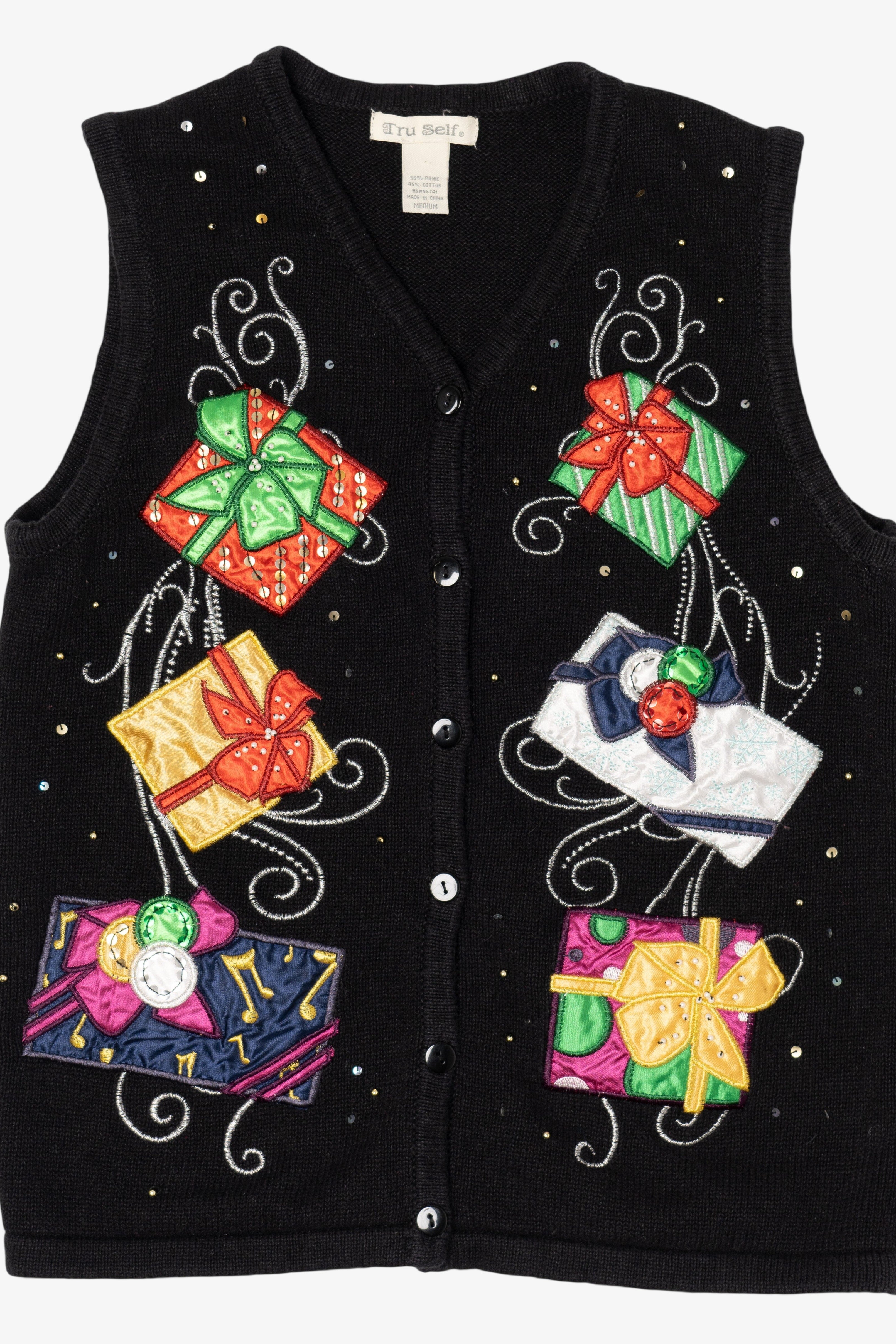 Vintage Black Tru Self Presents Ugly Christmas Vest (1990s)