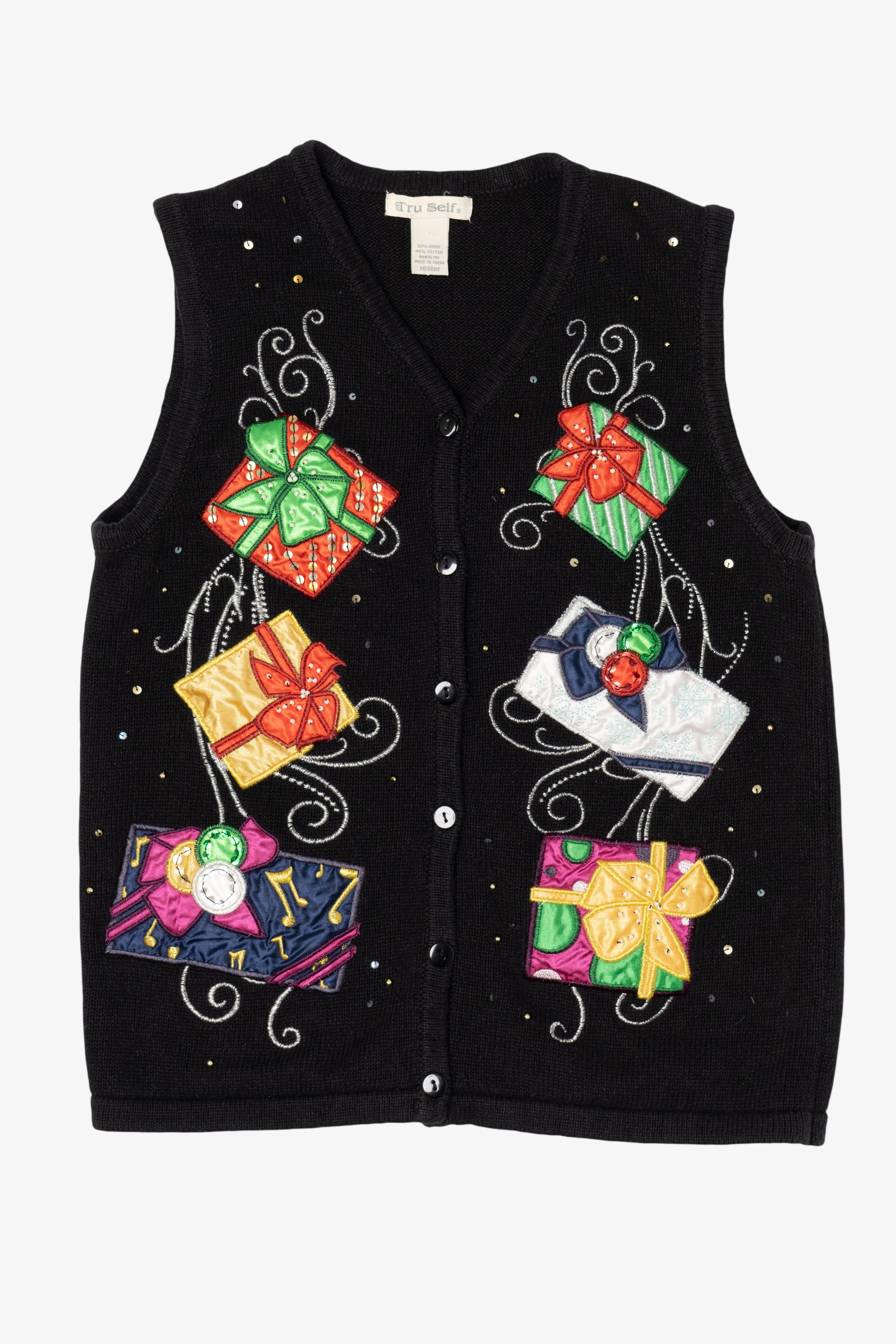 Vintage Black Tru Self Presents Ugly Christmas Vest (1990s)