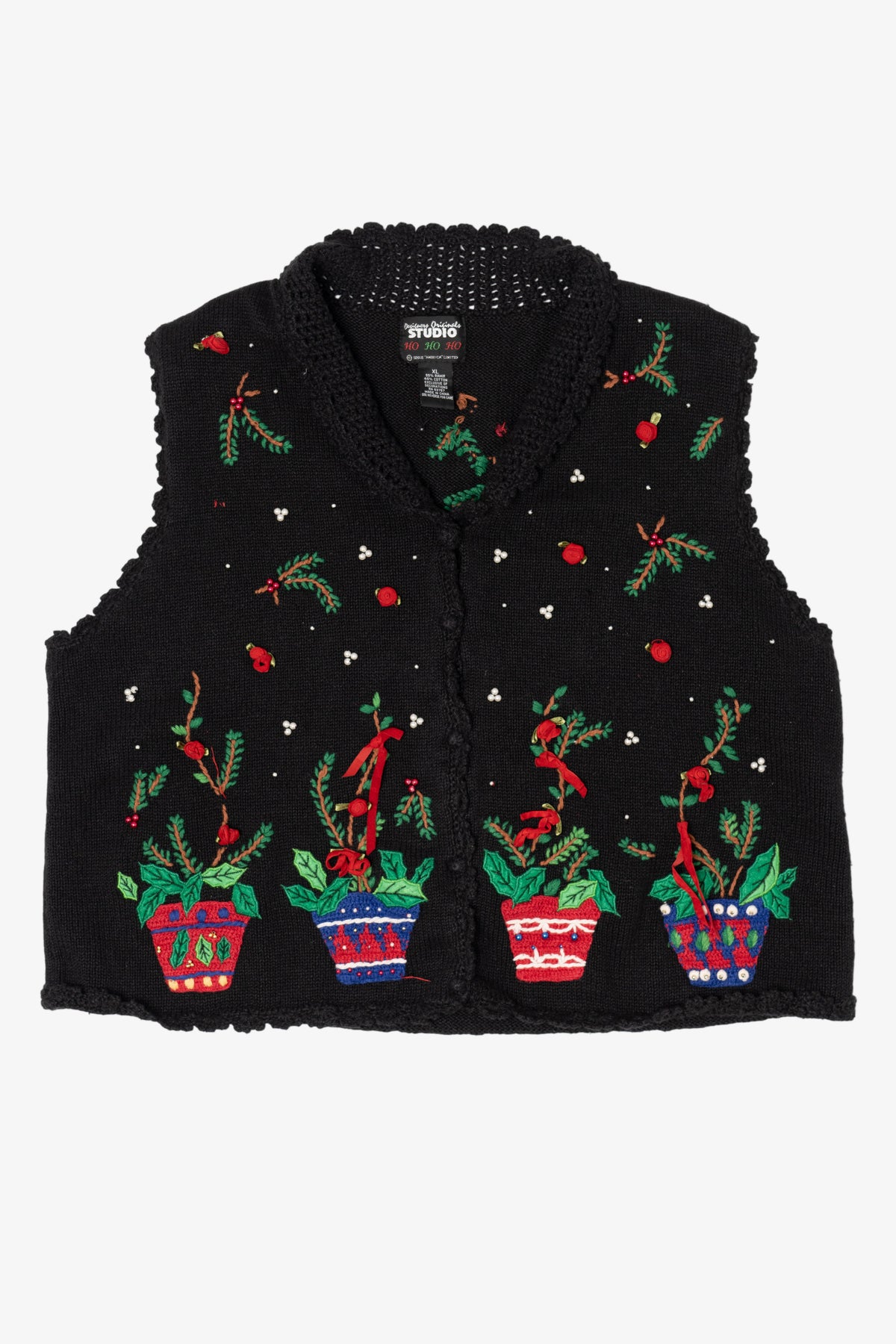 Vintage Black Designers Originals Studio Flowers Ugly Christmas Vest (1990s)