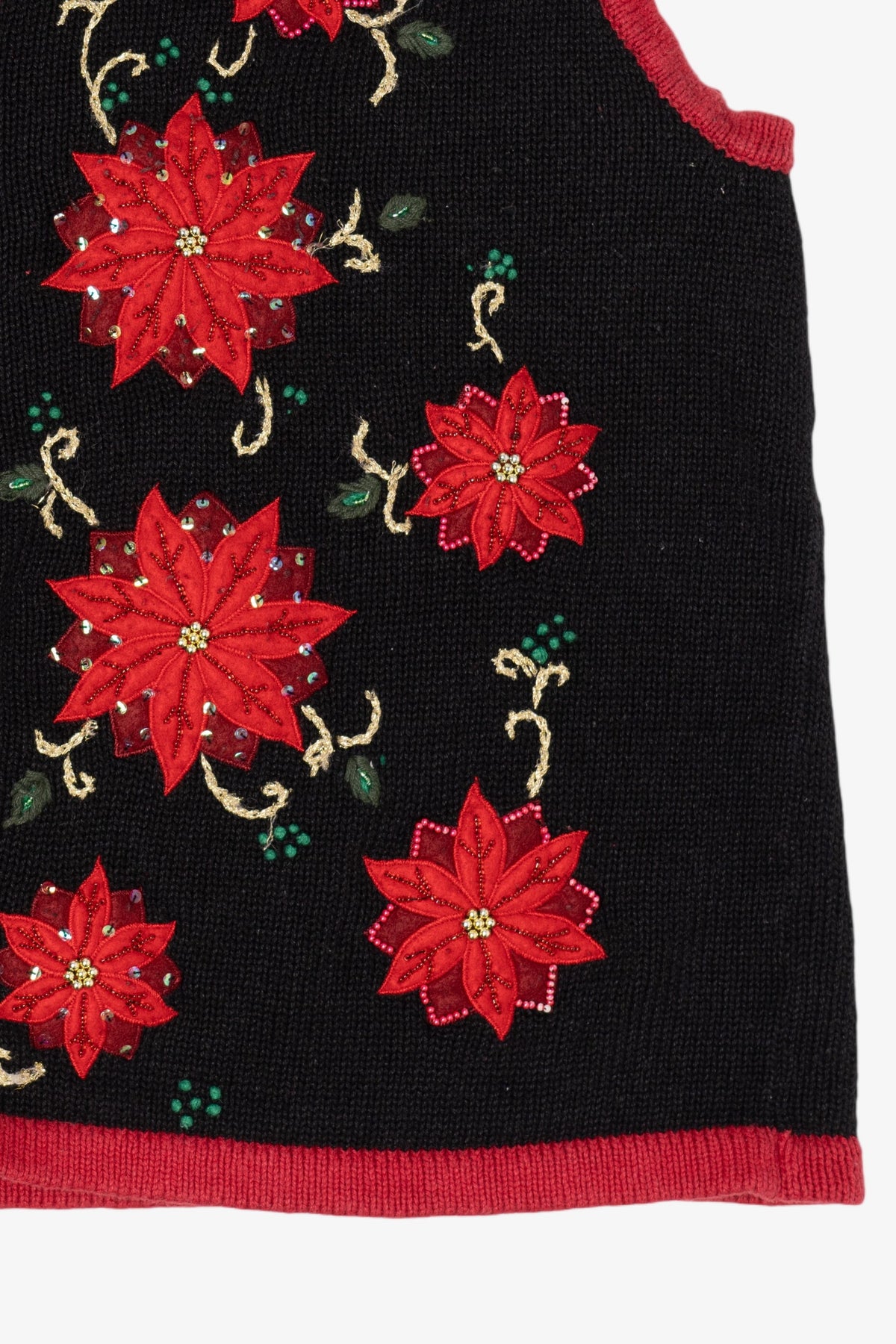 Vintage Black Bobbie Brooks Poinsettias Ugly Christmas Vest (1990s)