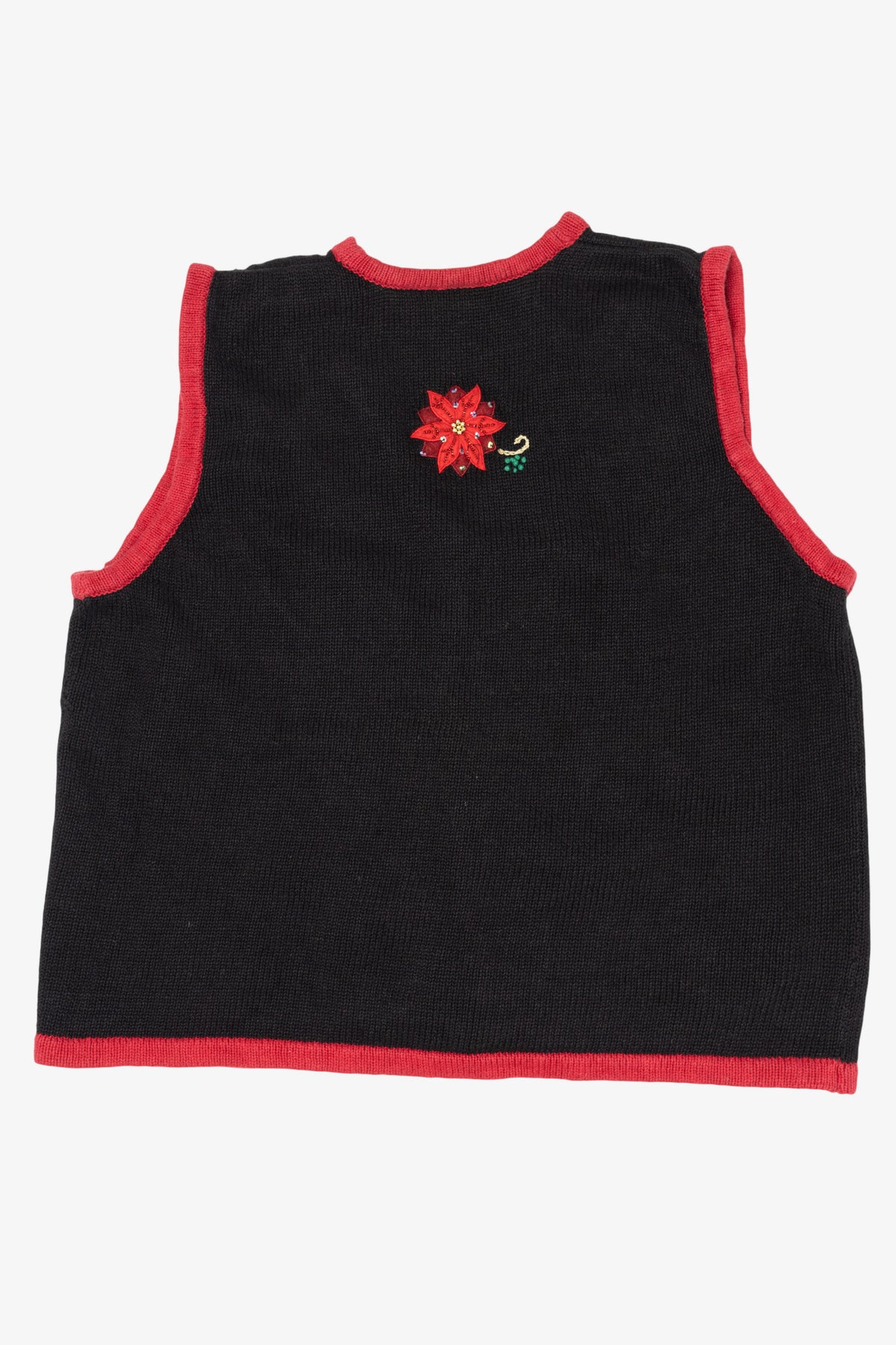 Vintage Black Bobbie Brooks Poinsettias Ugly Christmas Vest (1990s)