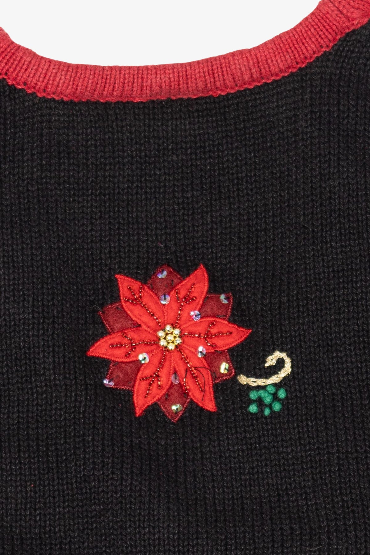 Vintage Black Bobbie Brooks Poinsettias Ugly Christmas Vest (1990s)