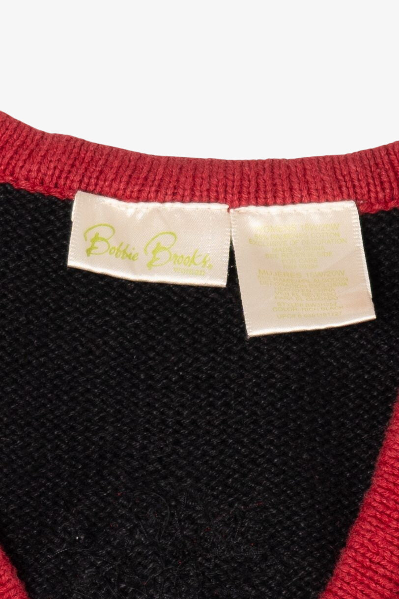 Vintage Black Bobbie Brooks Poinsettias Ugly Christmas Vest (1990s)