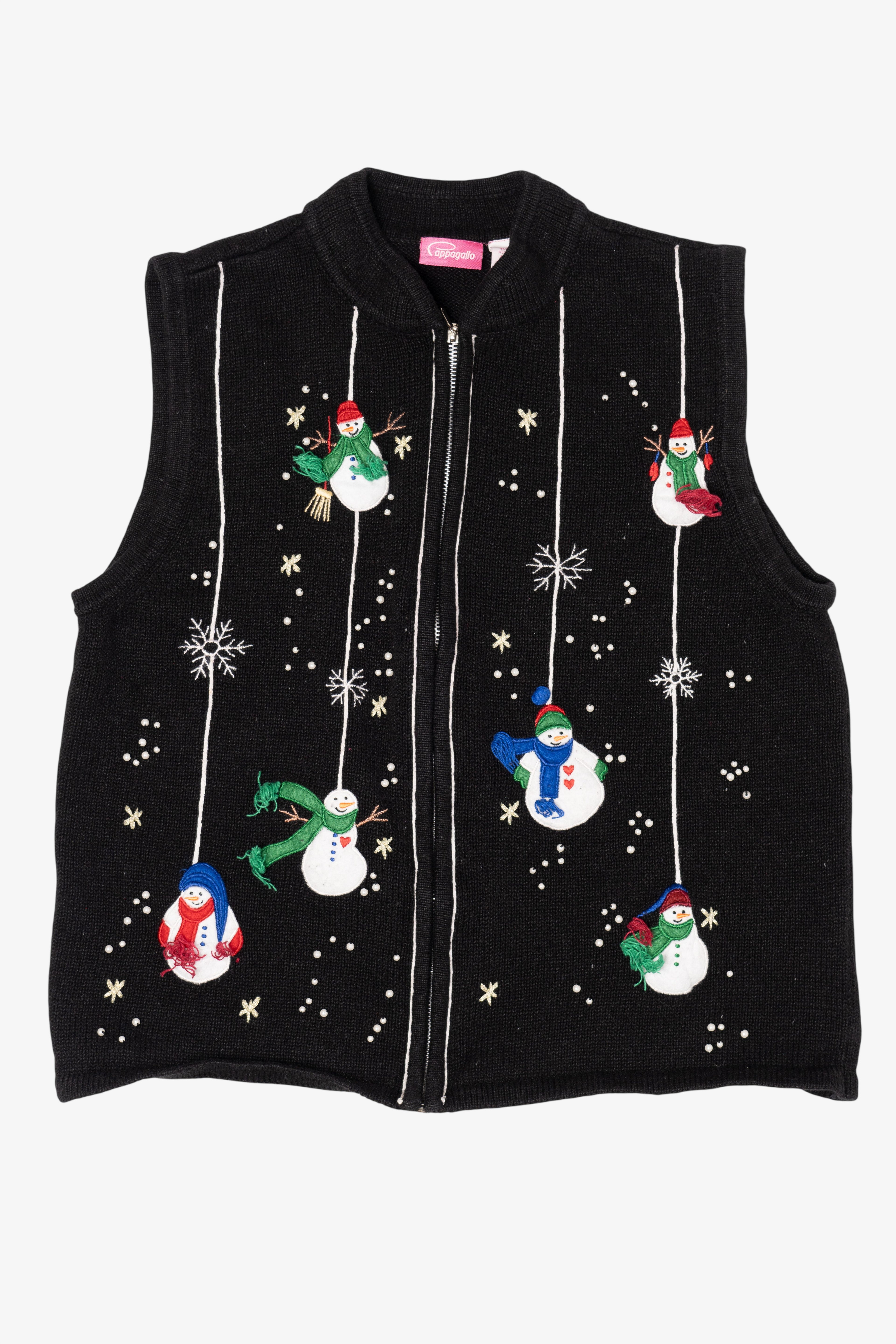 Vintage Black Cappagallo Snowmen Ugly Christmas Vest (1990s)