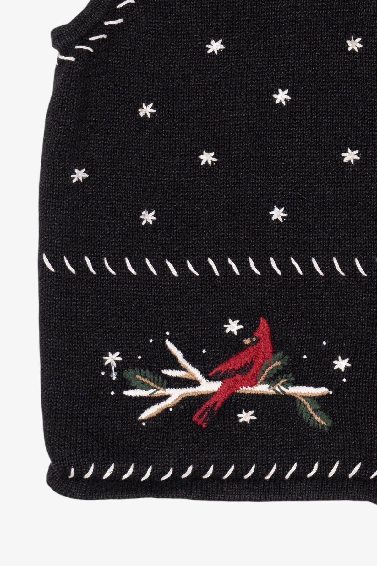 Vintage Hand Embroidered Black Christopher & Banks Cardinals Ugly Christmas Vest (1990s)