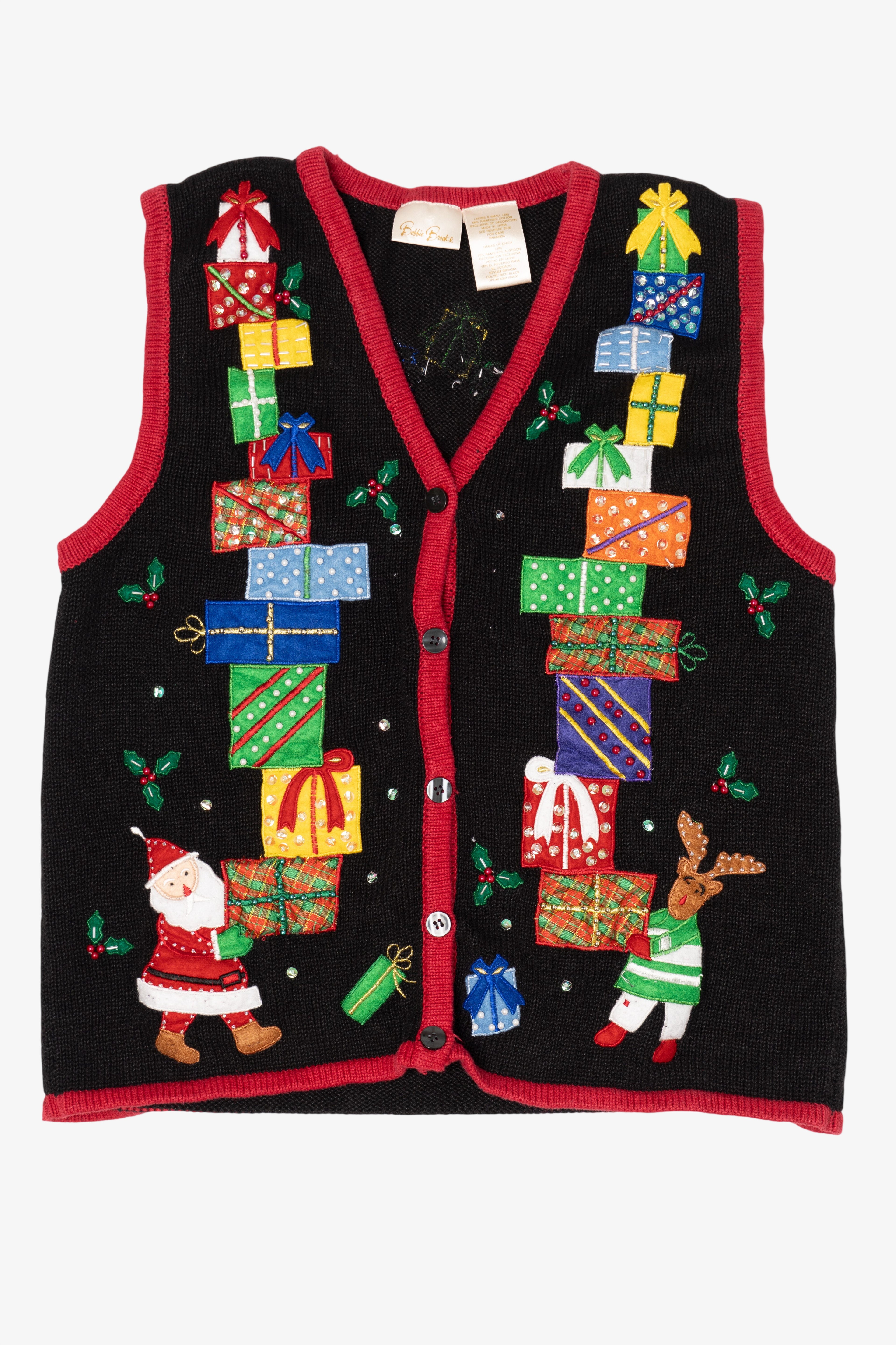 Vintage Black Bobbie Brooks Presents Ugly Christmas Vest (1990s)
