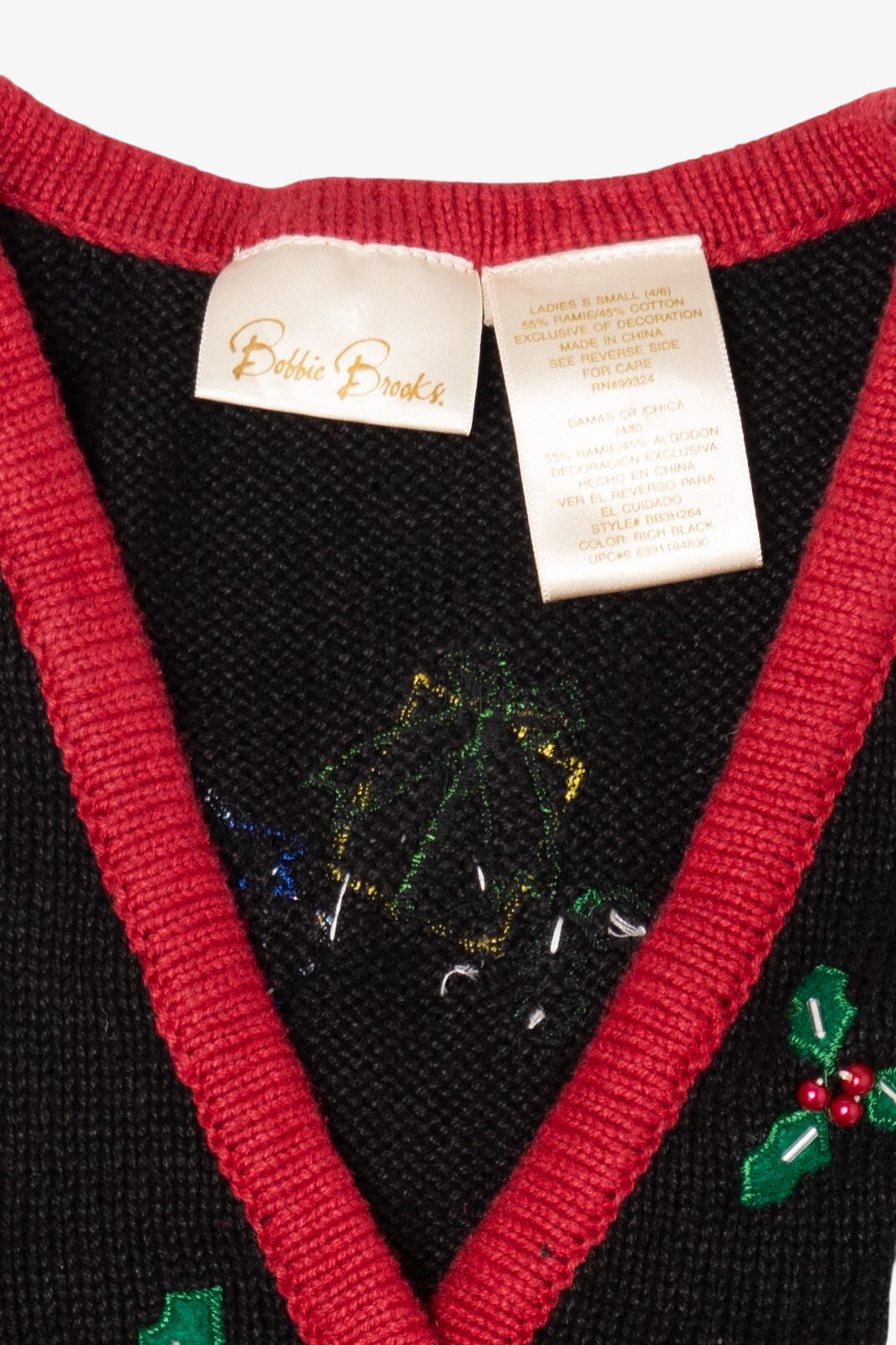 Vintage Black Bobbie Brooks Presents Ugly Christmas Vest (1990s)