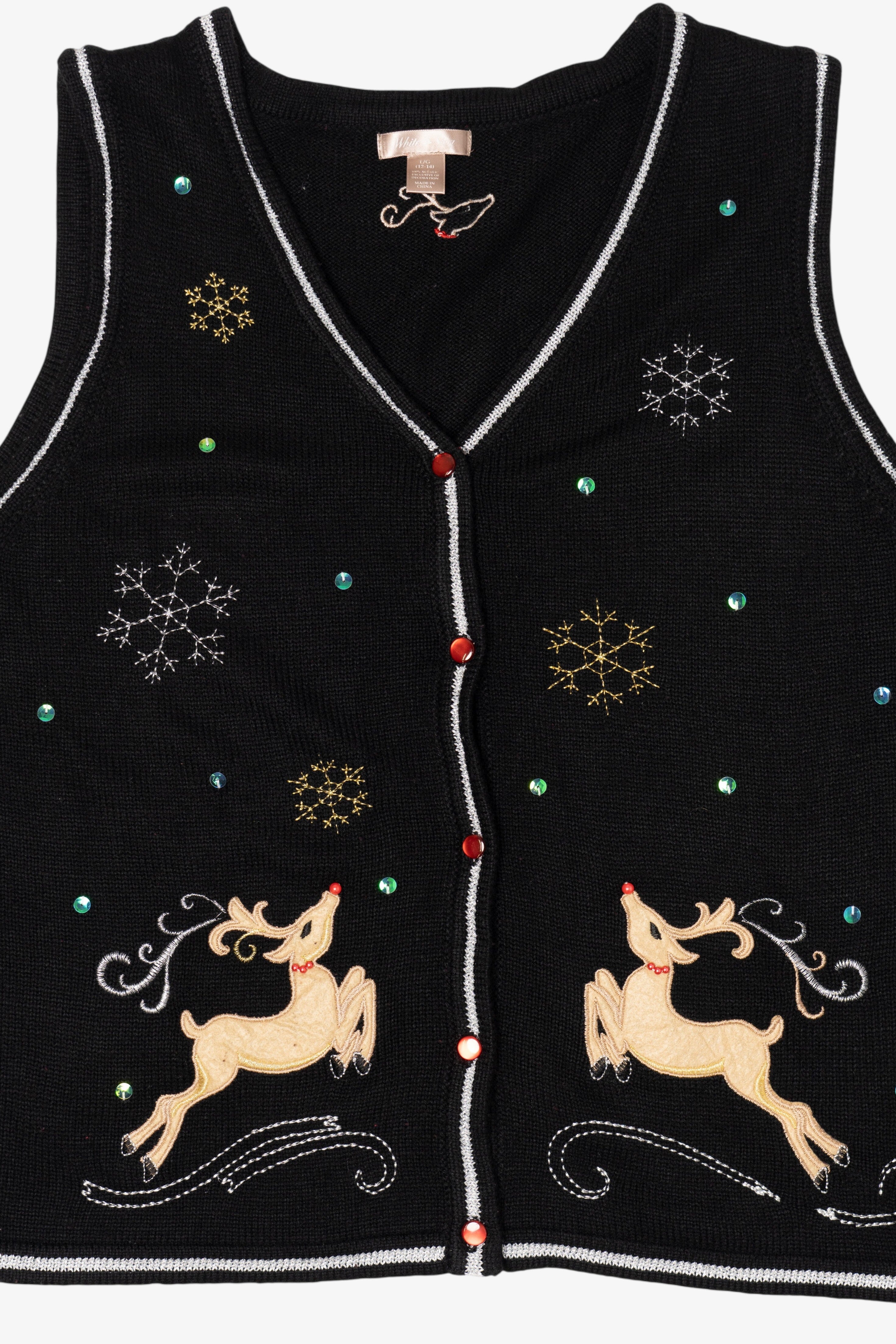 Vintage Black White Stag Reindeer Ugly Christmas Vest (1990s)