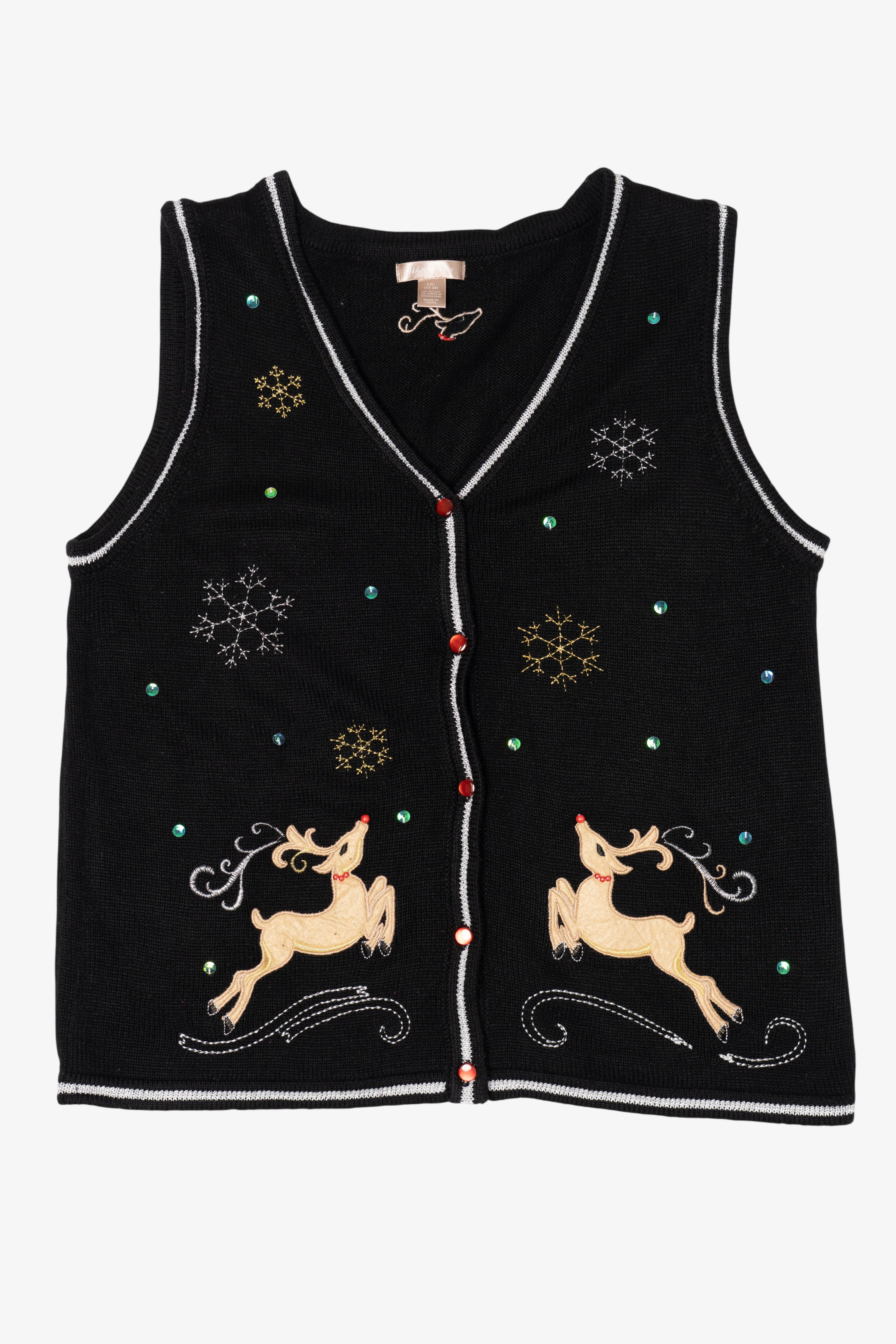 Vintage Black White Stag Reindeer Ugly Christmas Vest (1990s)