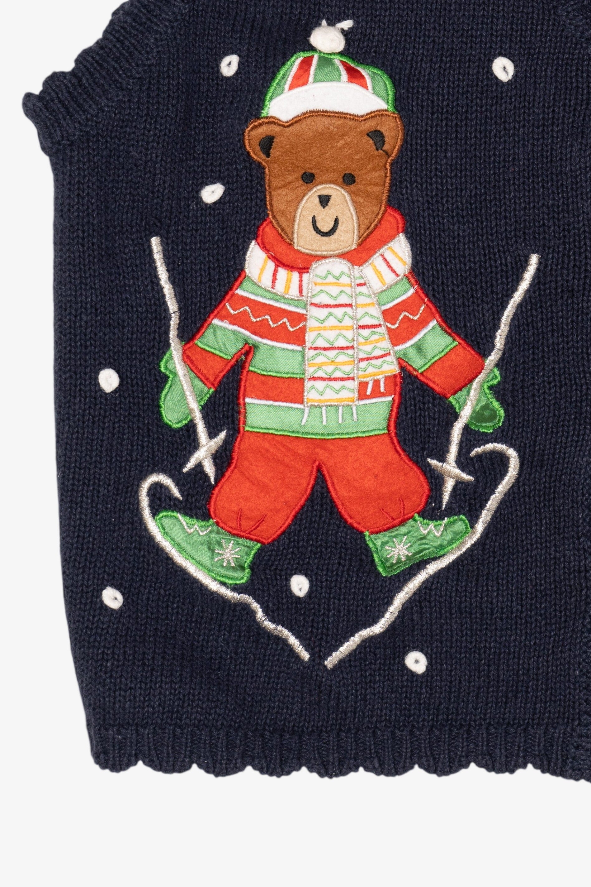 Vintage Navy Blue White Stag Teddy Bears Skiing Ugly Christmas Vest (1990s)