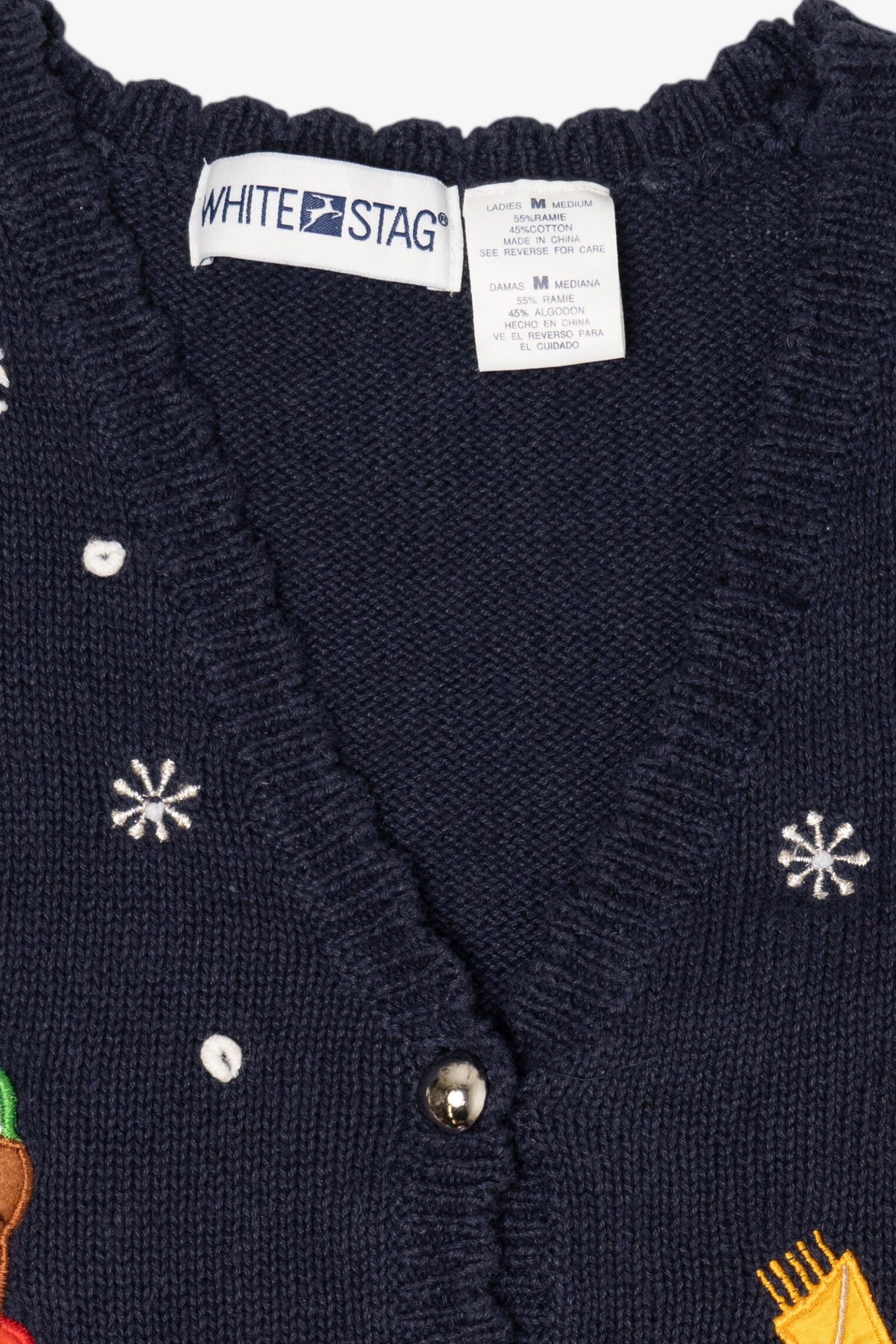 Vintage Navy Blue White Stag Teddy Bears Skiing Ugly Christmas Vest (1990s)