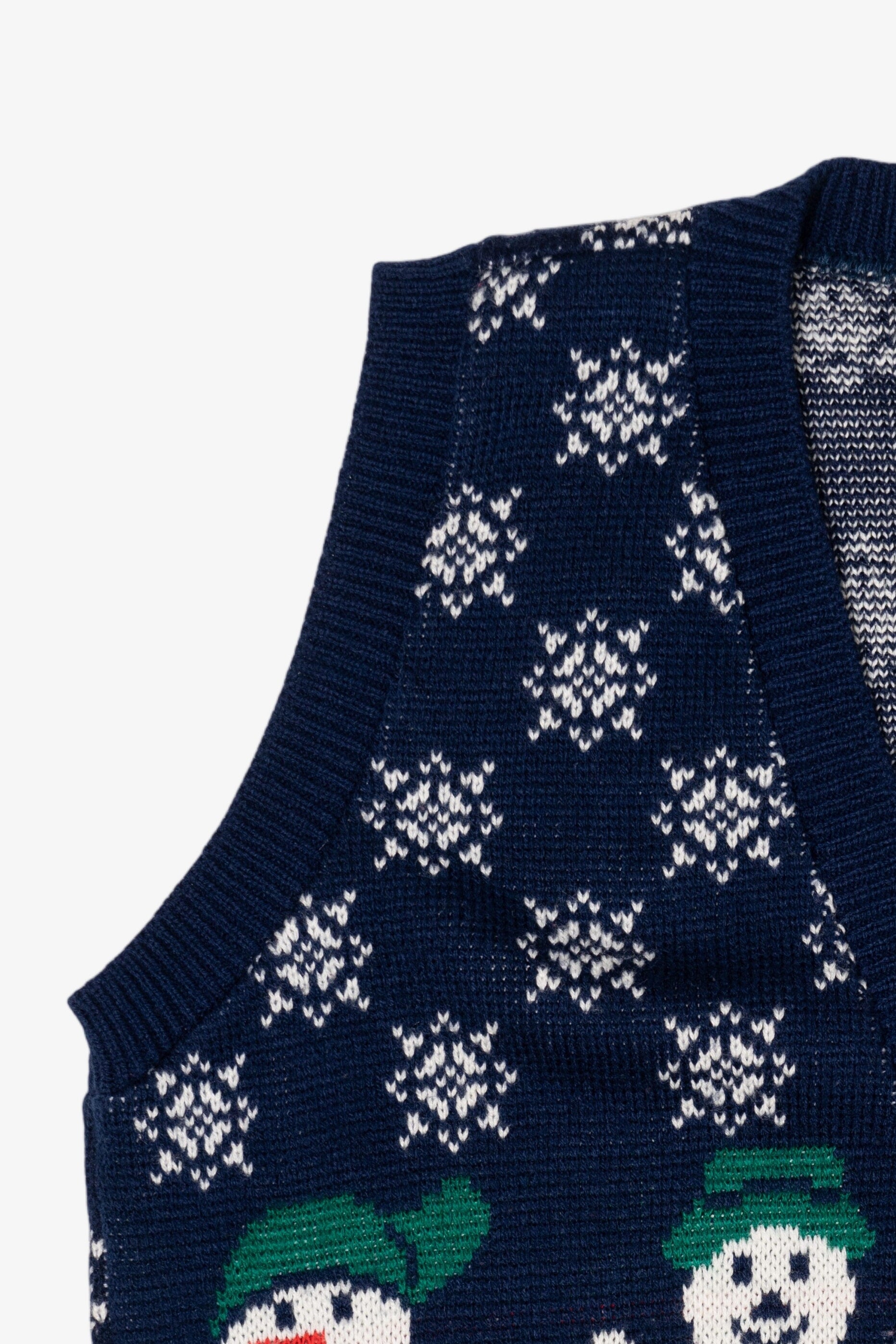 Vintage Navy Blue Cabin Creek Snowmen Ugly Christmas Vest (1990s)