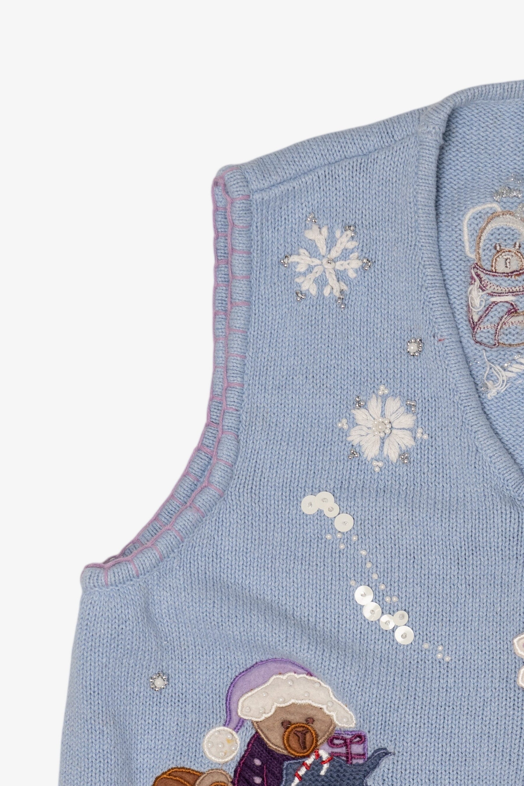 Vintage Light Blue White Stag Bears Ugly Christmas Vest (1990s)