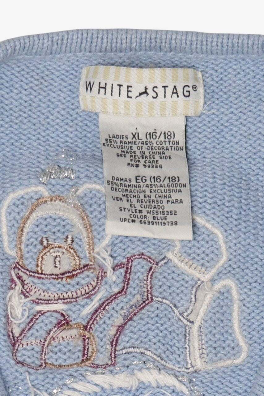 Vintage Light Blue White Stag Bears Ugly Christmas Vest (1990s)