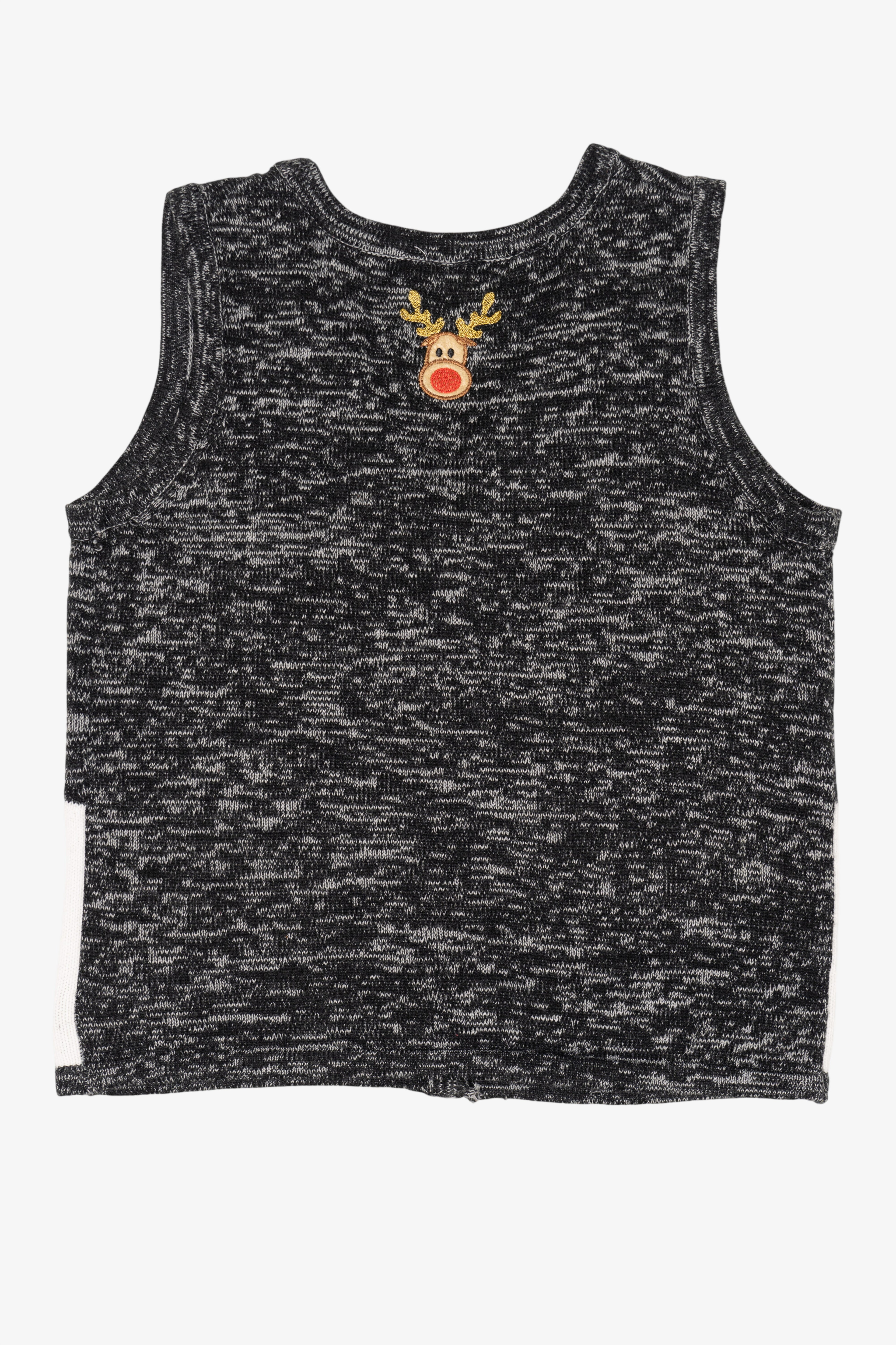 Vintage Dark Gray Holiday Time Reindeer Ugly Christmas Vest (1990s)